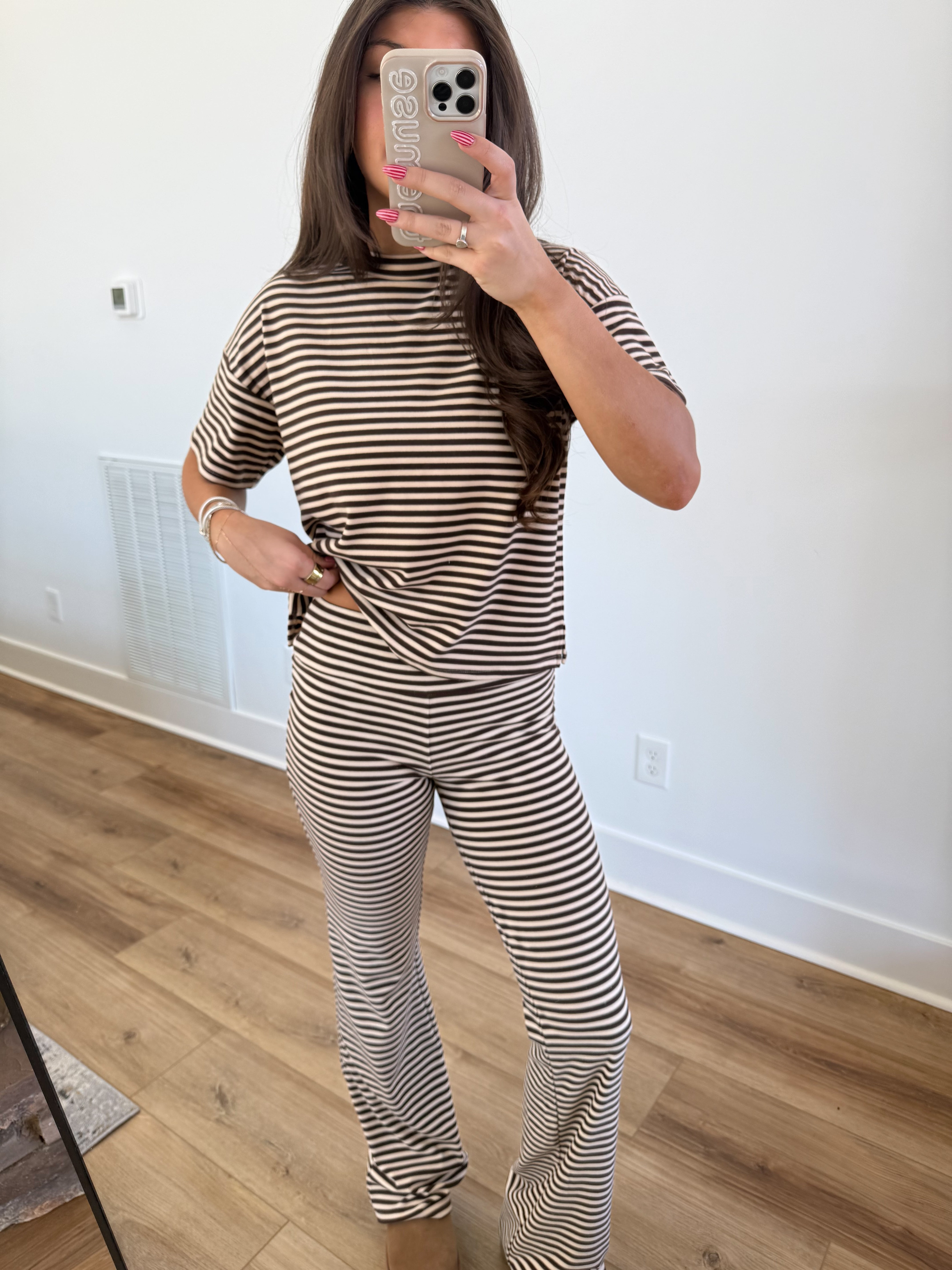 The Margaret Stripe Set (Cream/Brown)