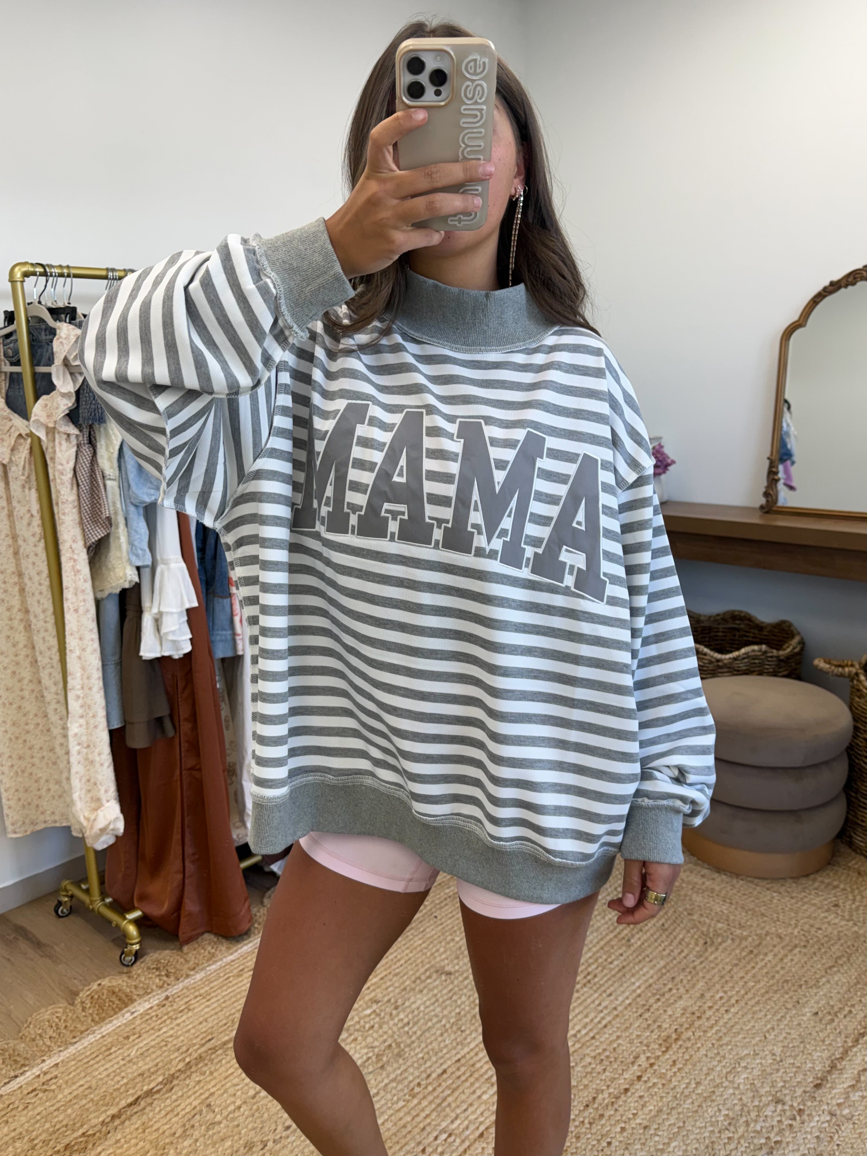 MAMA Mockneck (Grey Stripes)