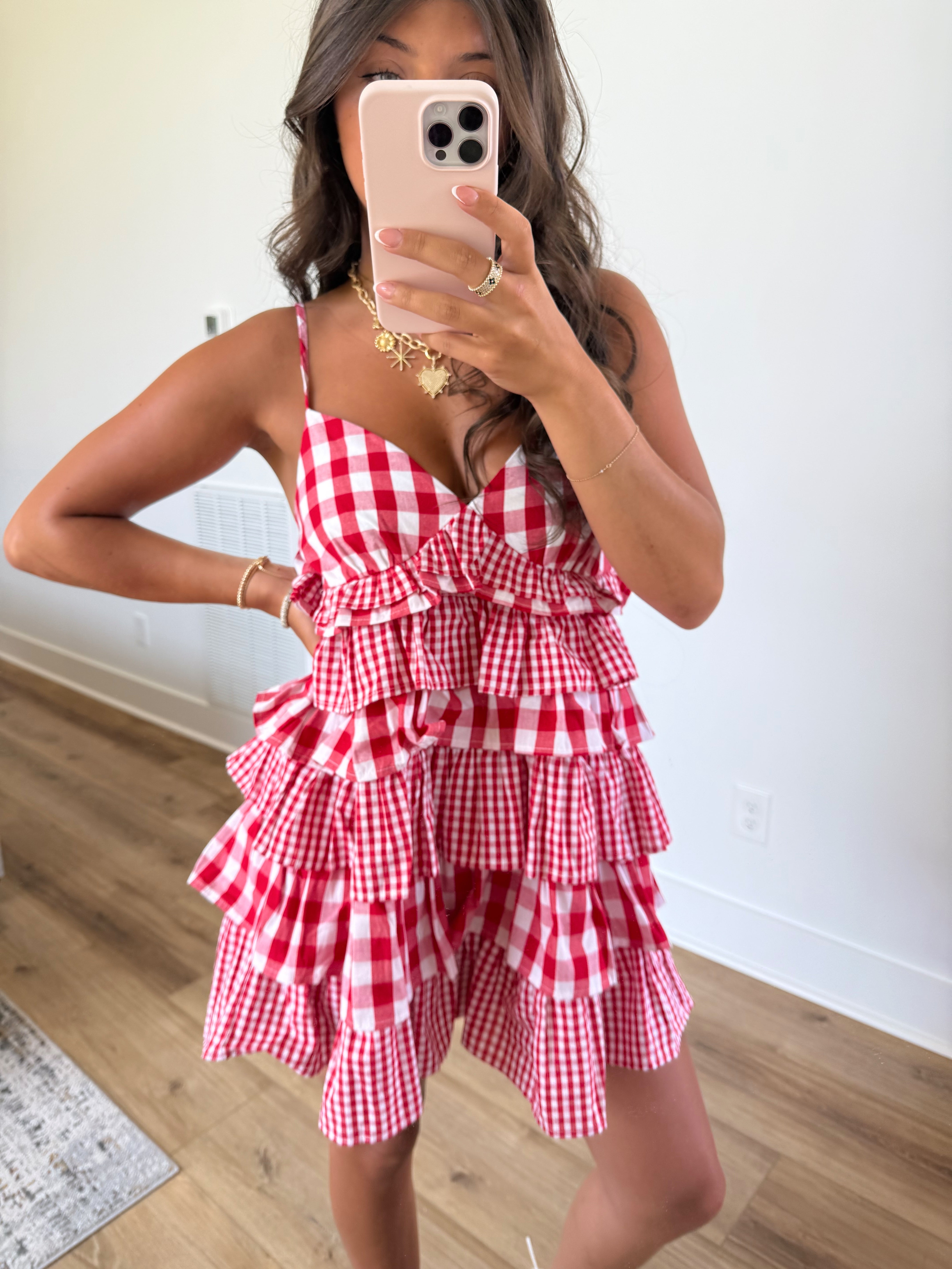 Red Gingham Swing Dress