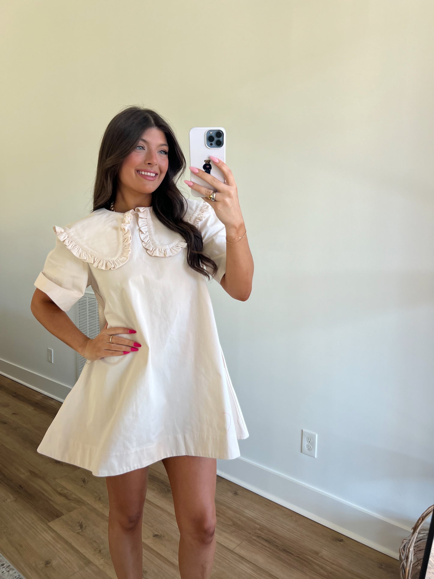 Cream Denim Peter Pan Mini Dress