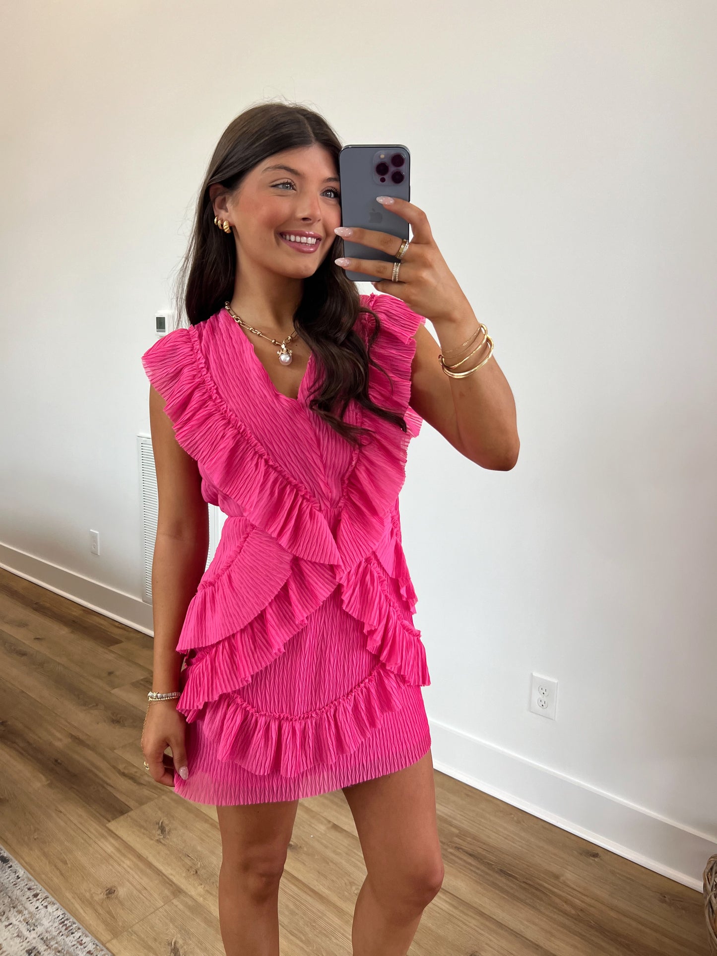 Hot Pink Ruffle Back Cut-Out Mini Dress