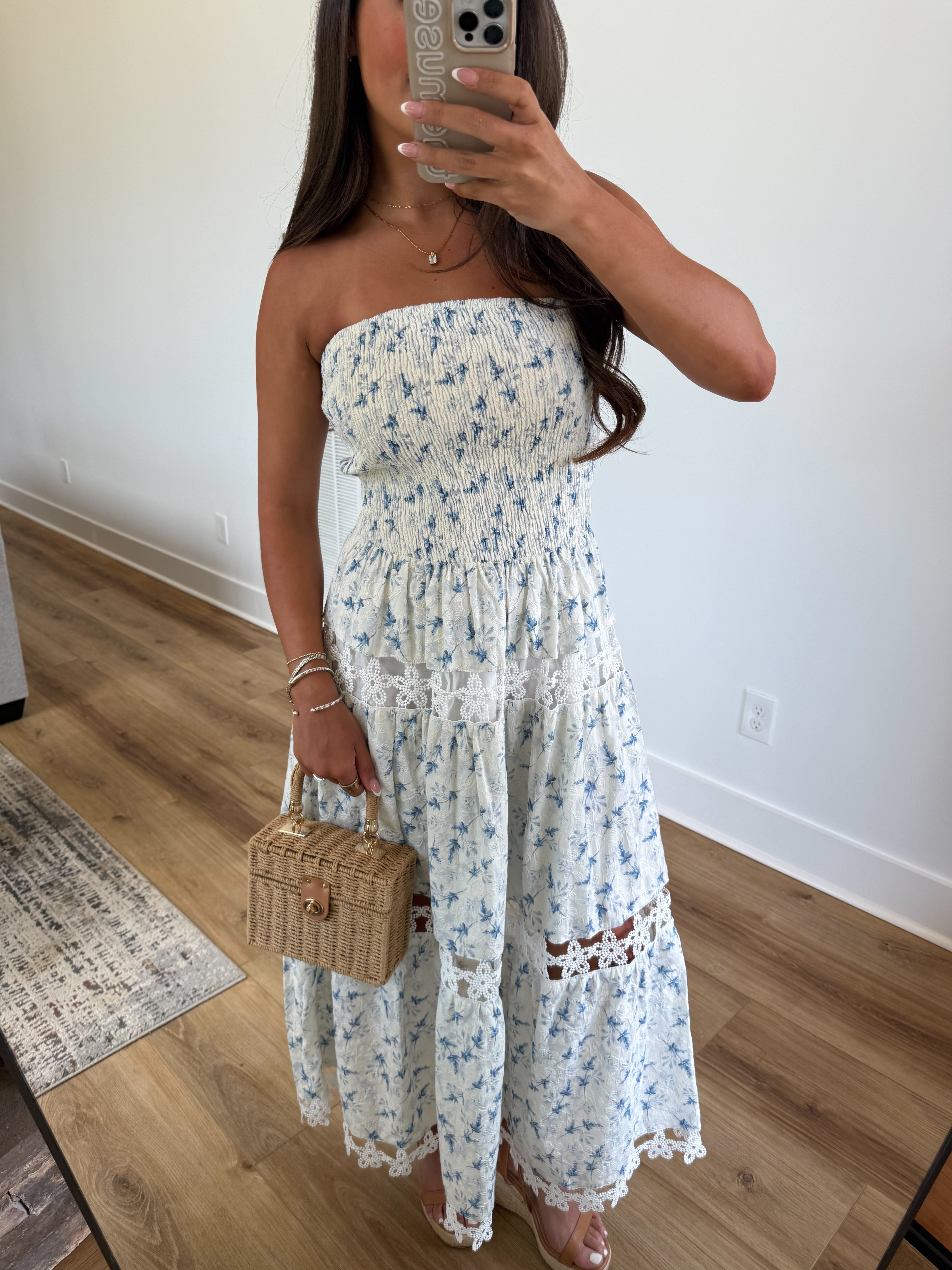 Lace Soirée Dress (Blue Florals)