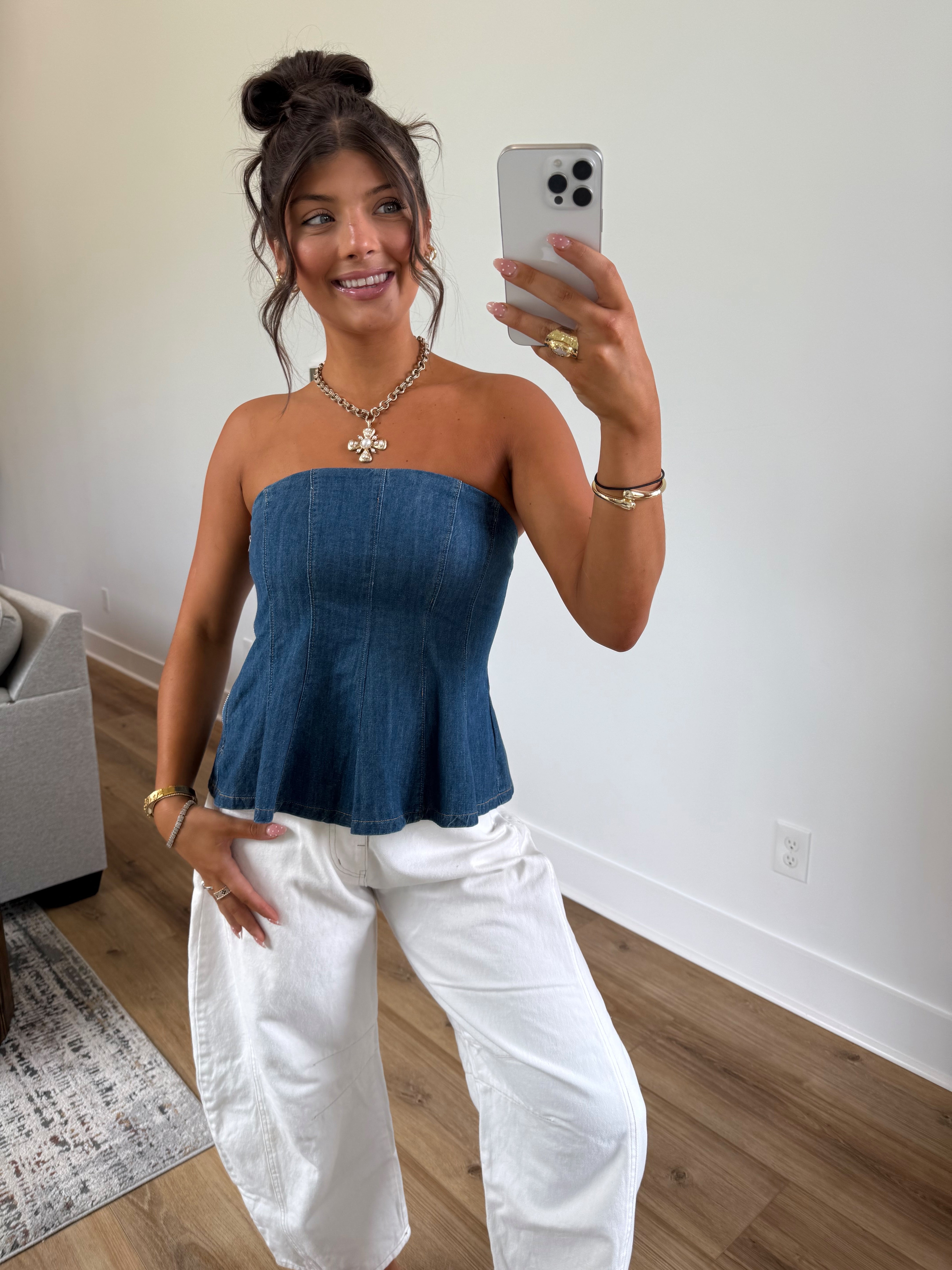 Denim Flare Tube Top