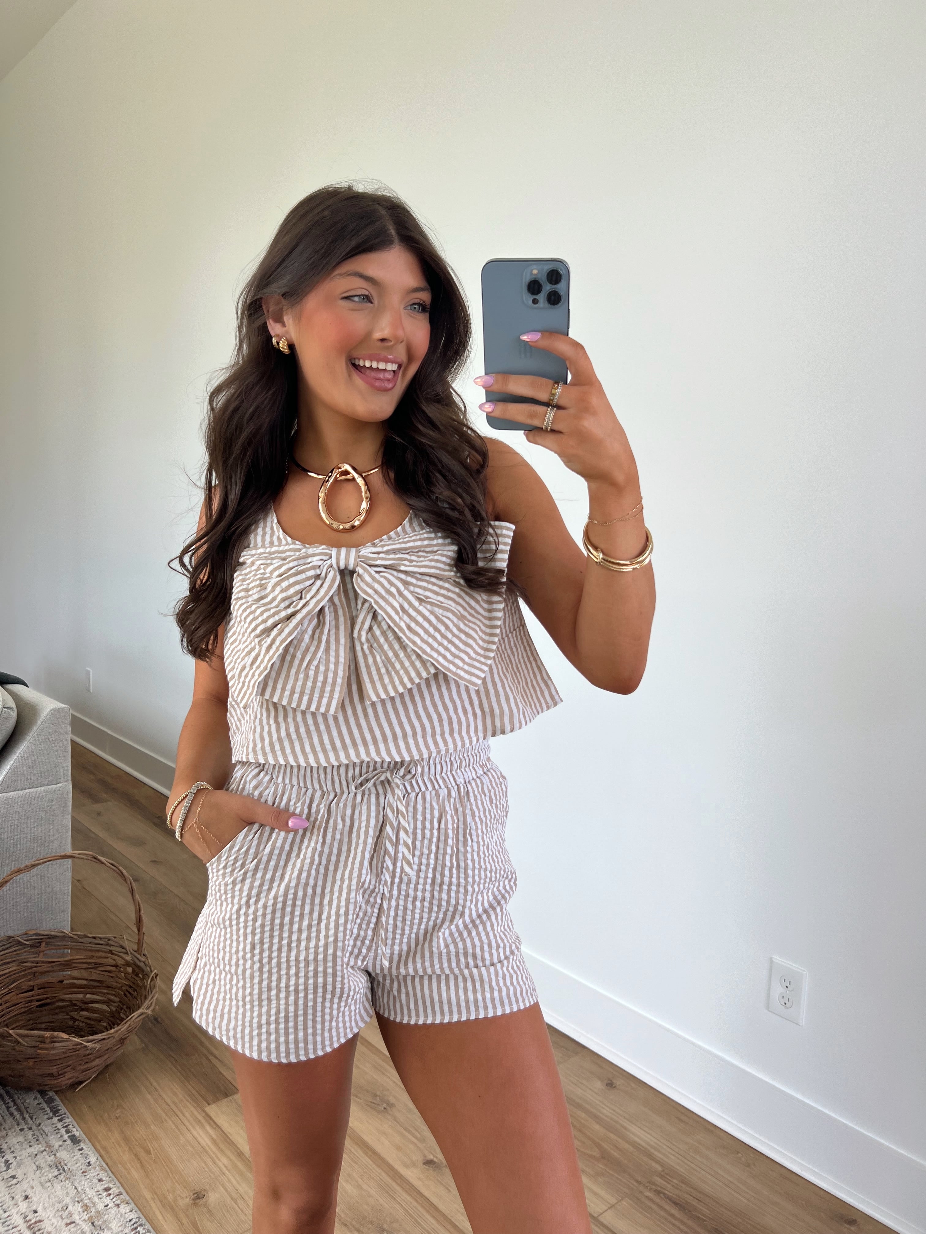 Taupe Pinstripe Resort Set