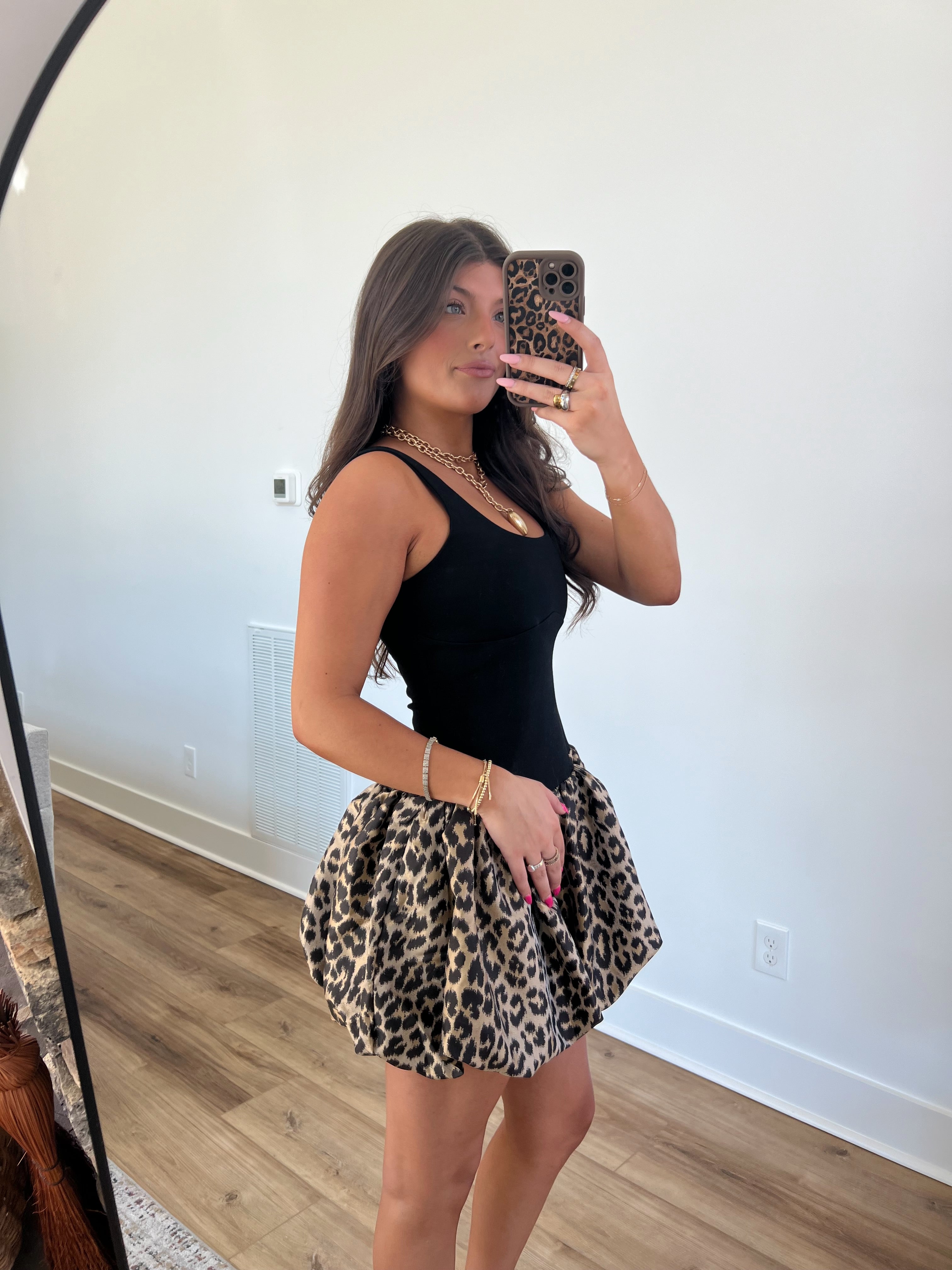 Leopard Scoop Neck Mini Dress