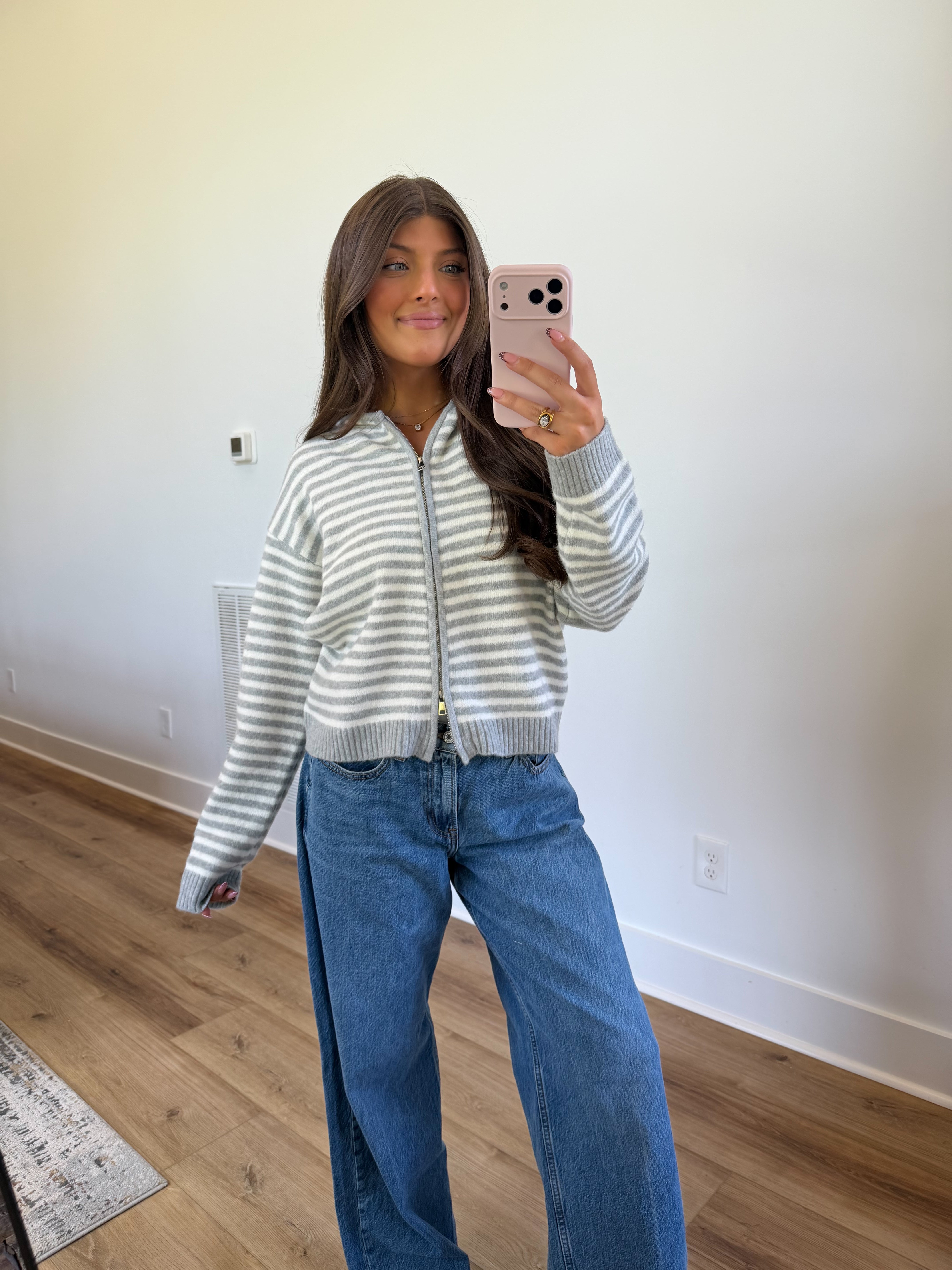 The Maddy Stripe Zip Up (Grey)