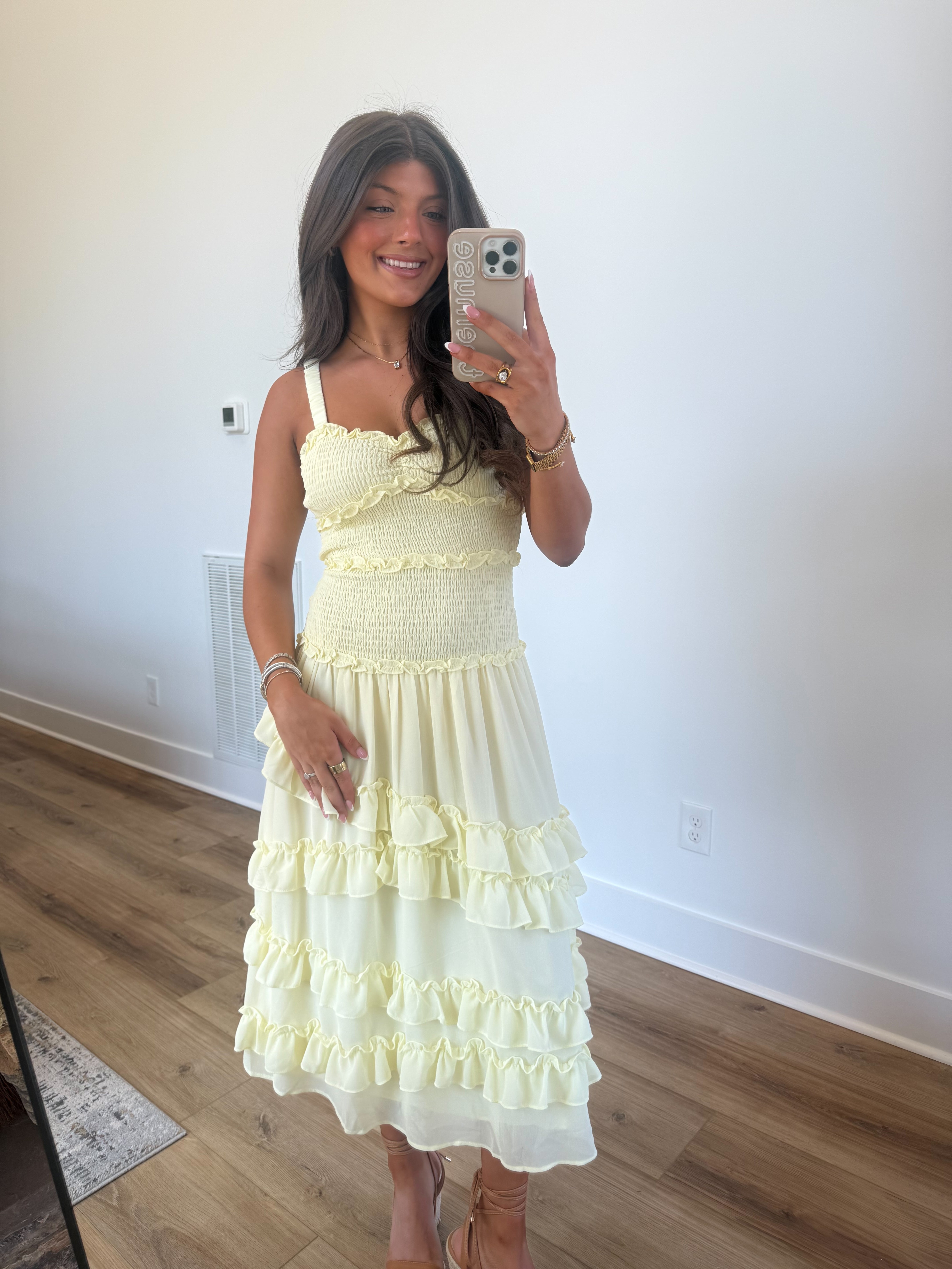 Yellow Smocked Body Midi