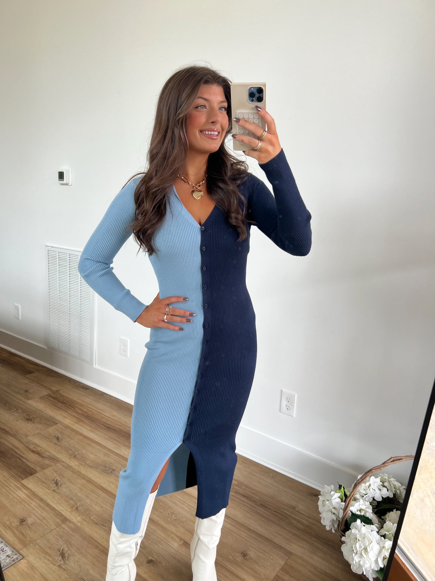Two Tone Blue Midi Dress