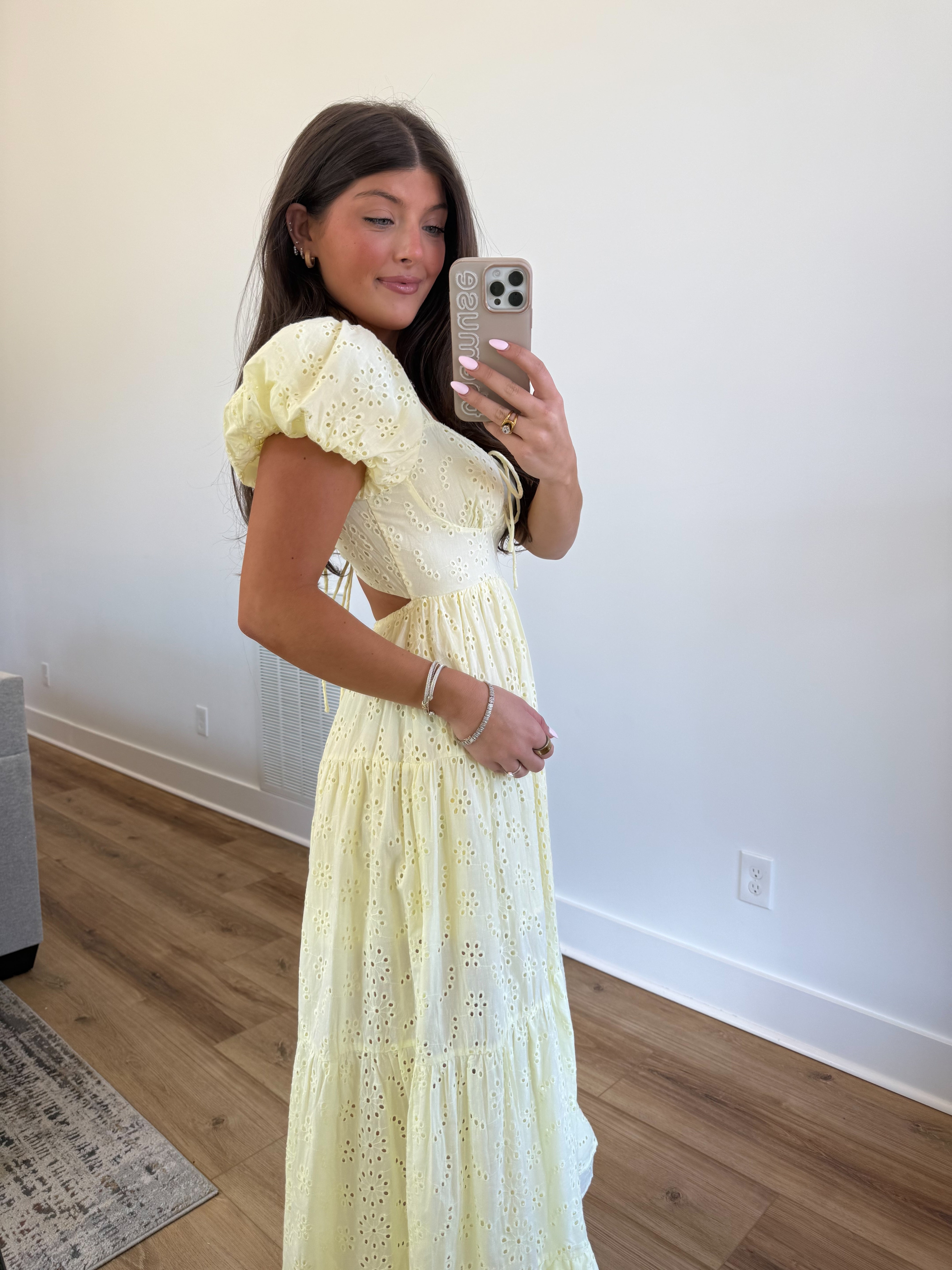 The Fancy Eyelet Midi (Yellow)