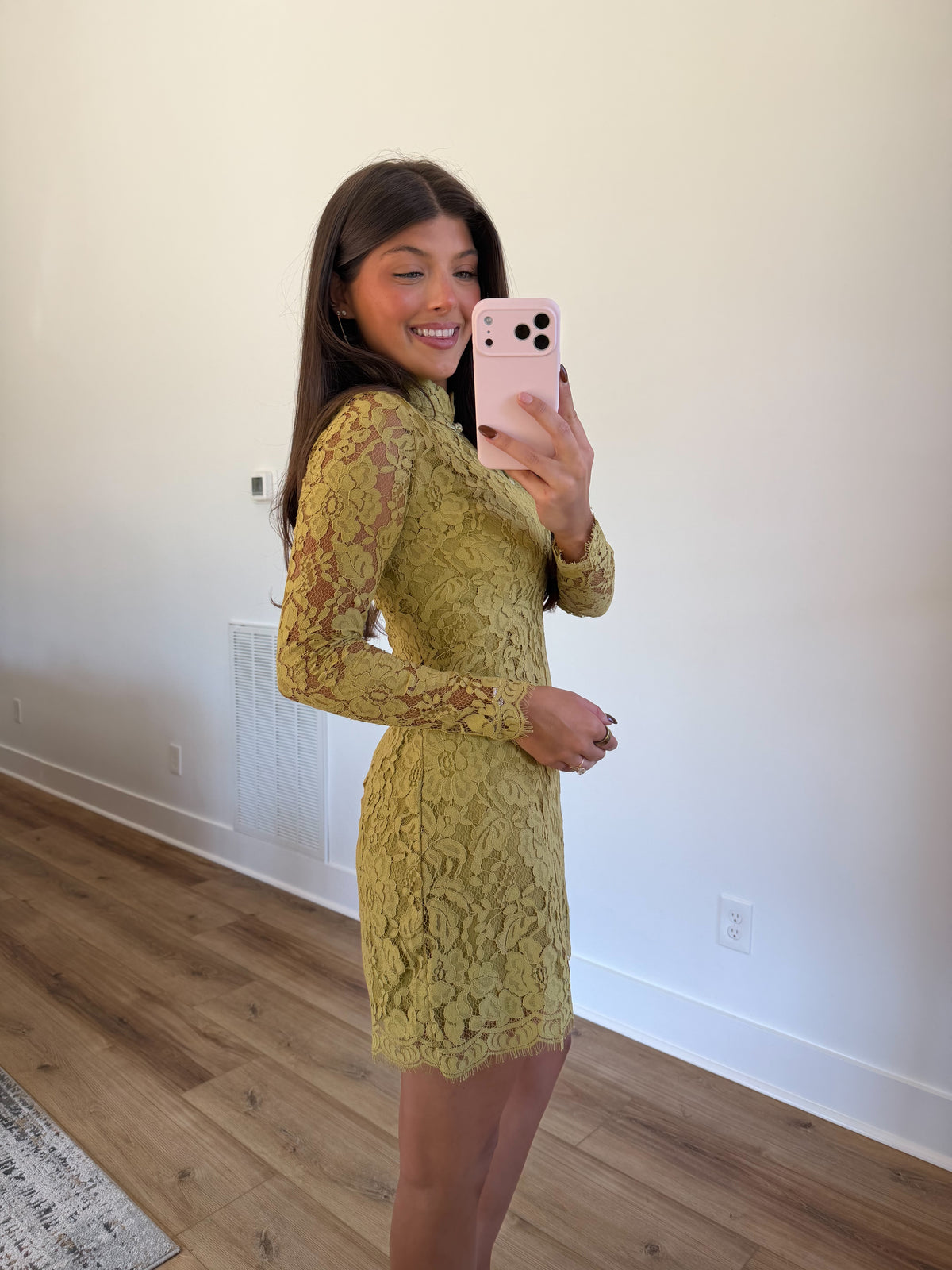 Floral Lace Mock Neck Mini Dress (Green)