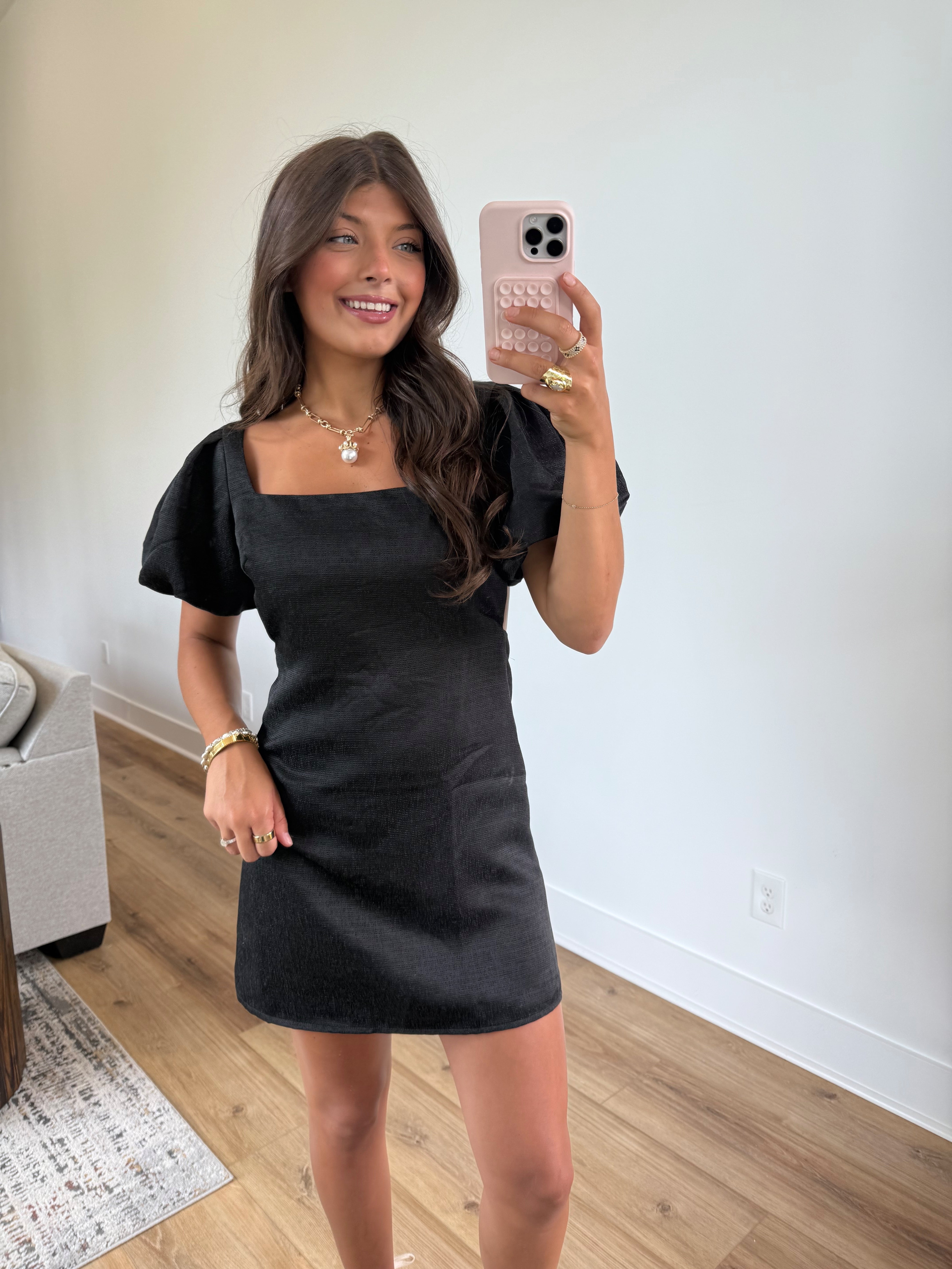 Black Puff Sleeve Mini Dress