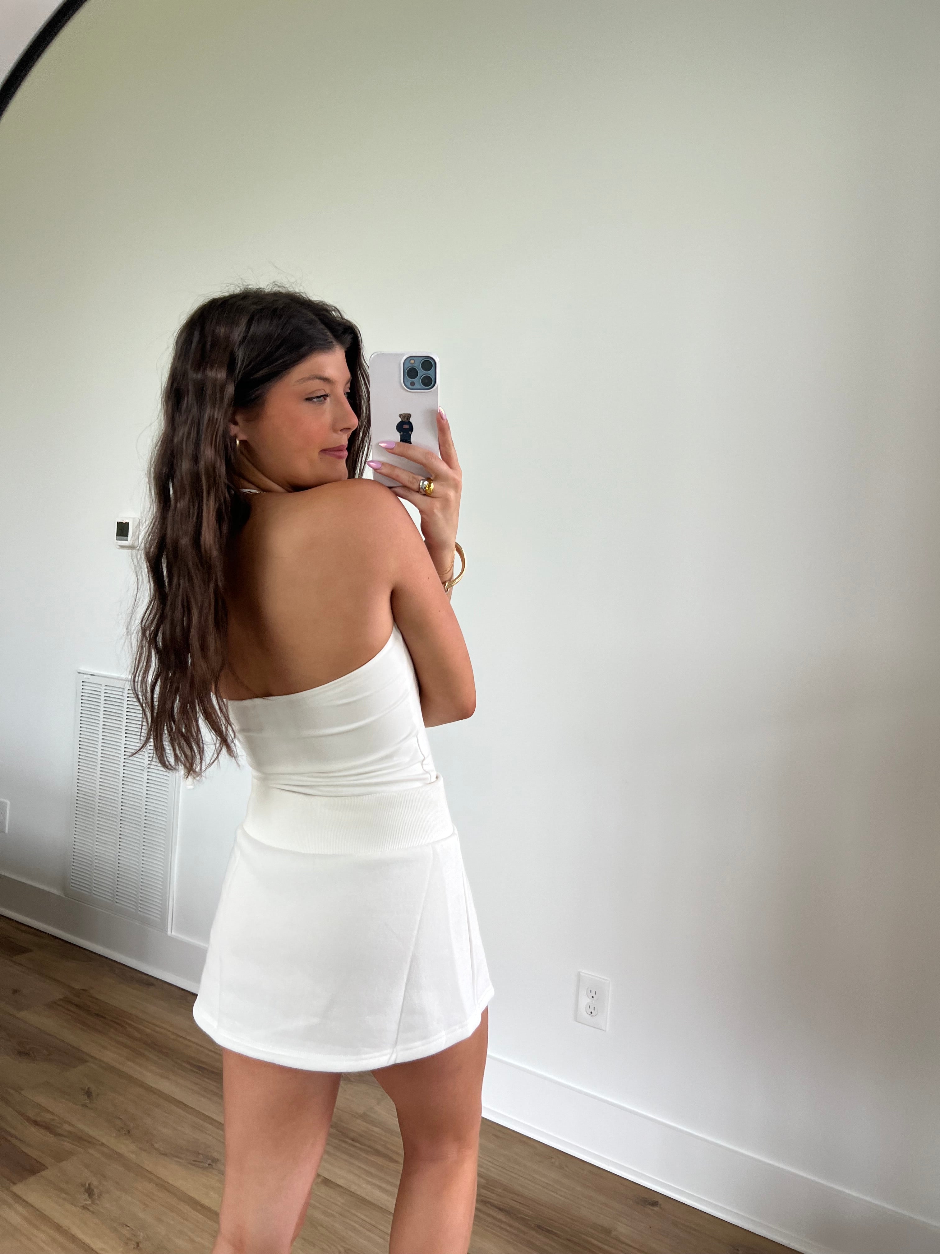 White Halter Neck Skort Set