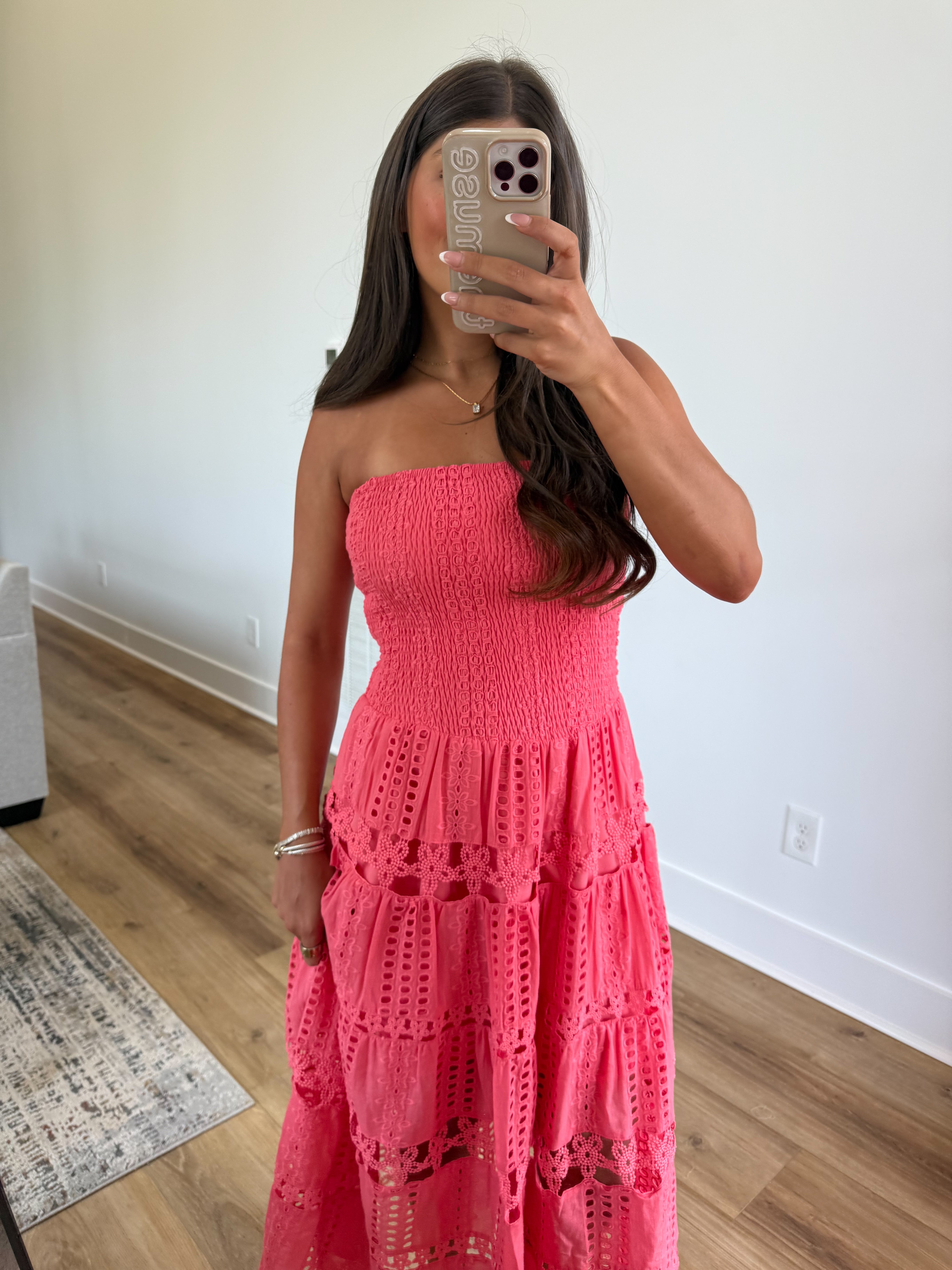 Lace Soirée Dress (Coral)