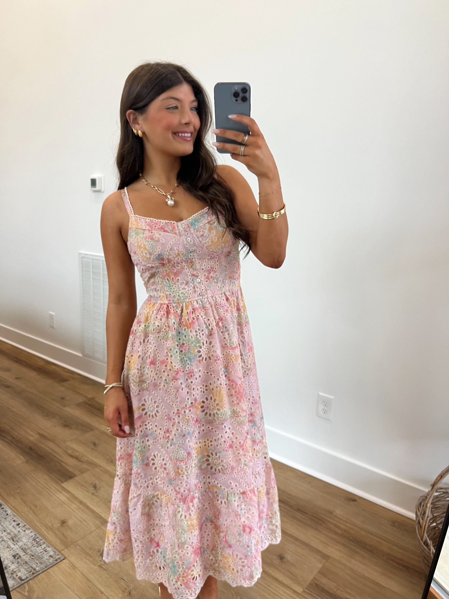 Pastel Eyelet Midi Dress