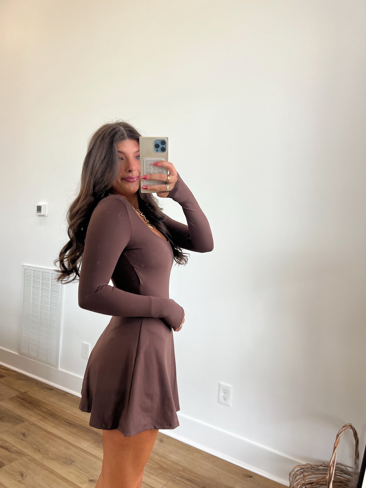 Brown Scoop Neck Athletic Dress