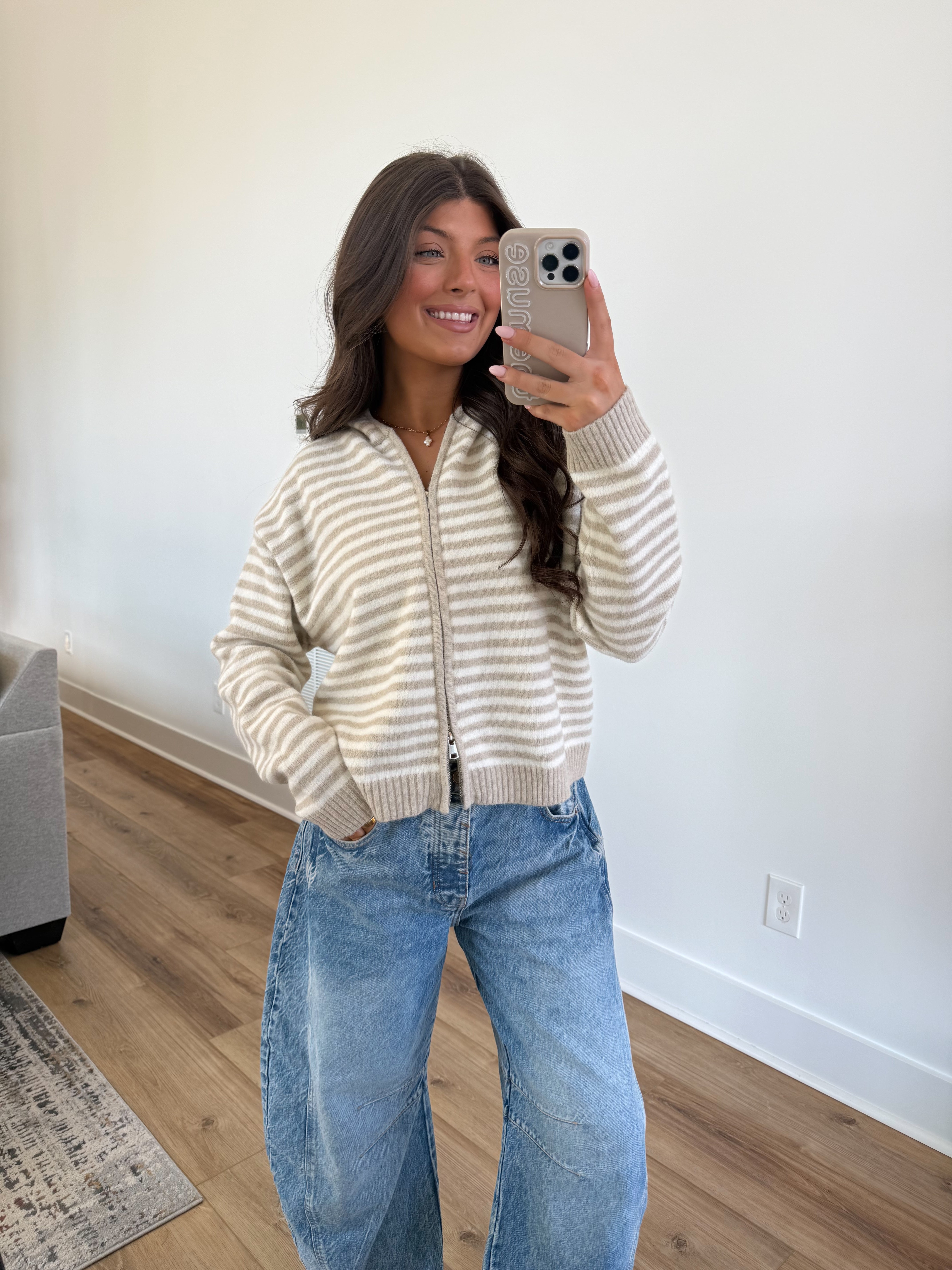 The Maddy Stripe Zip Up (Cream) (Restock)