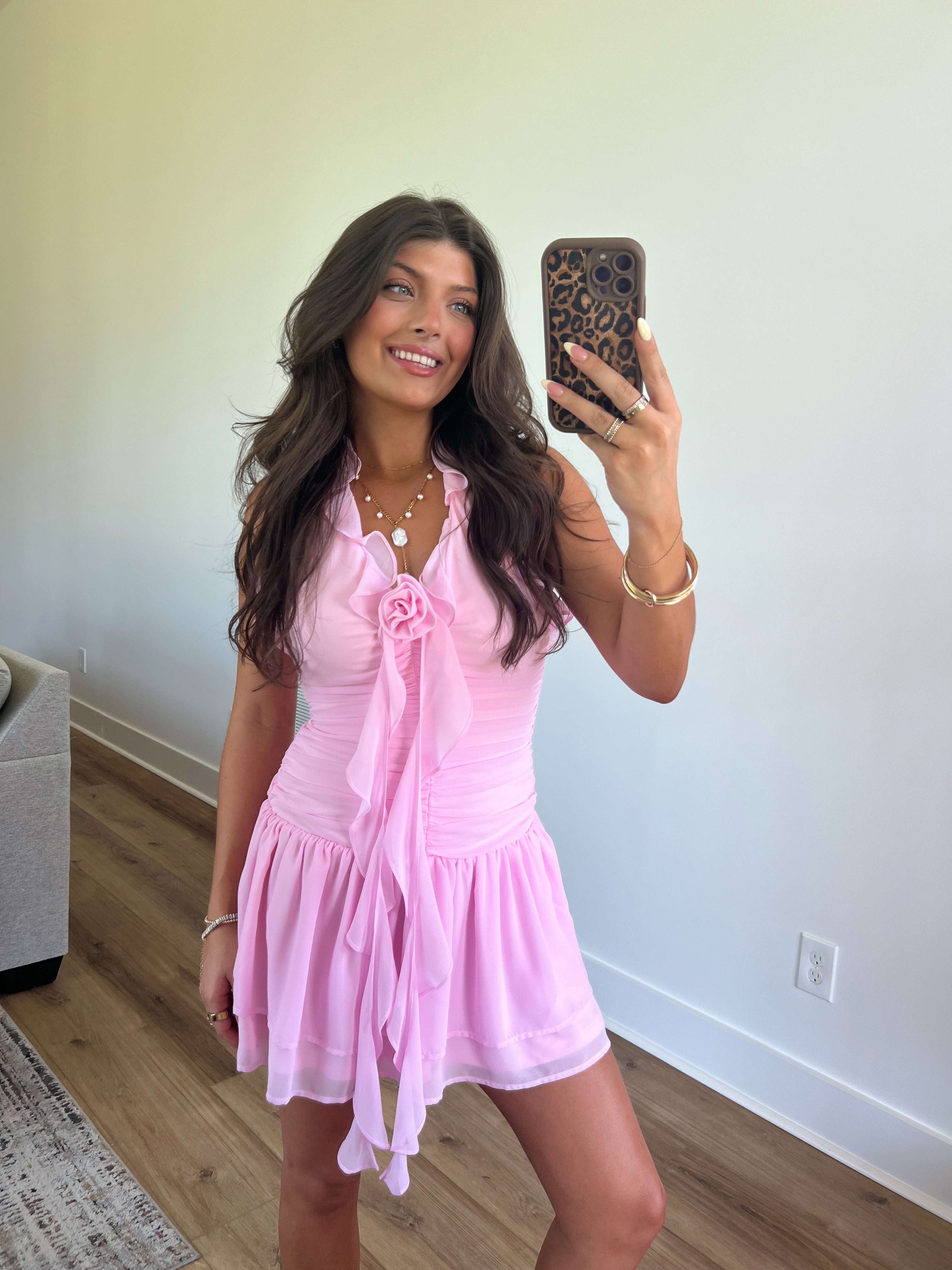 Pink Rosette Mini Dress