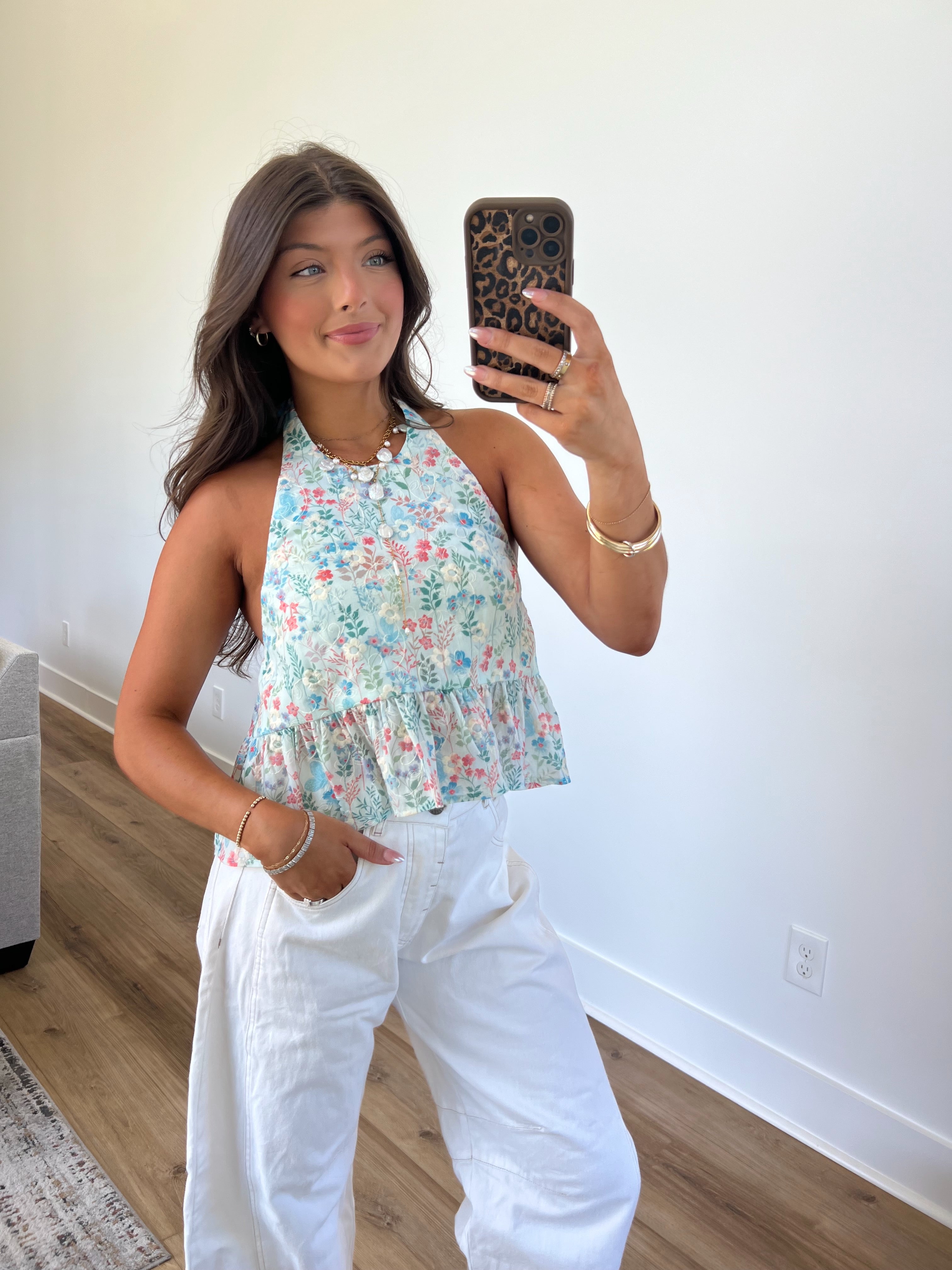 (Blue) Watercolor Bloom Halter Top