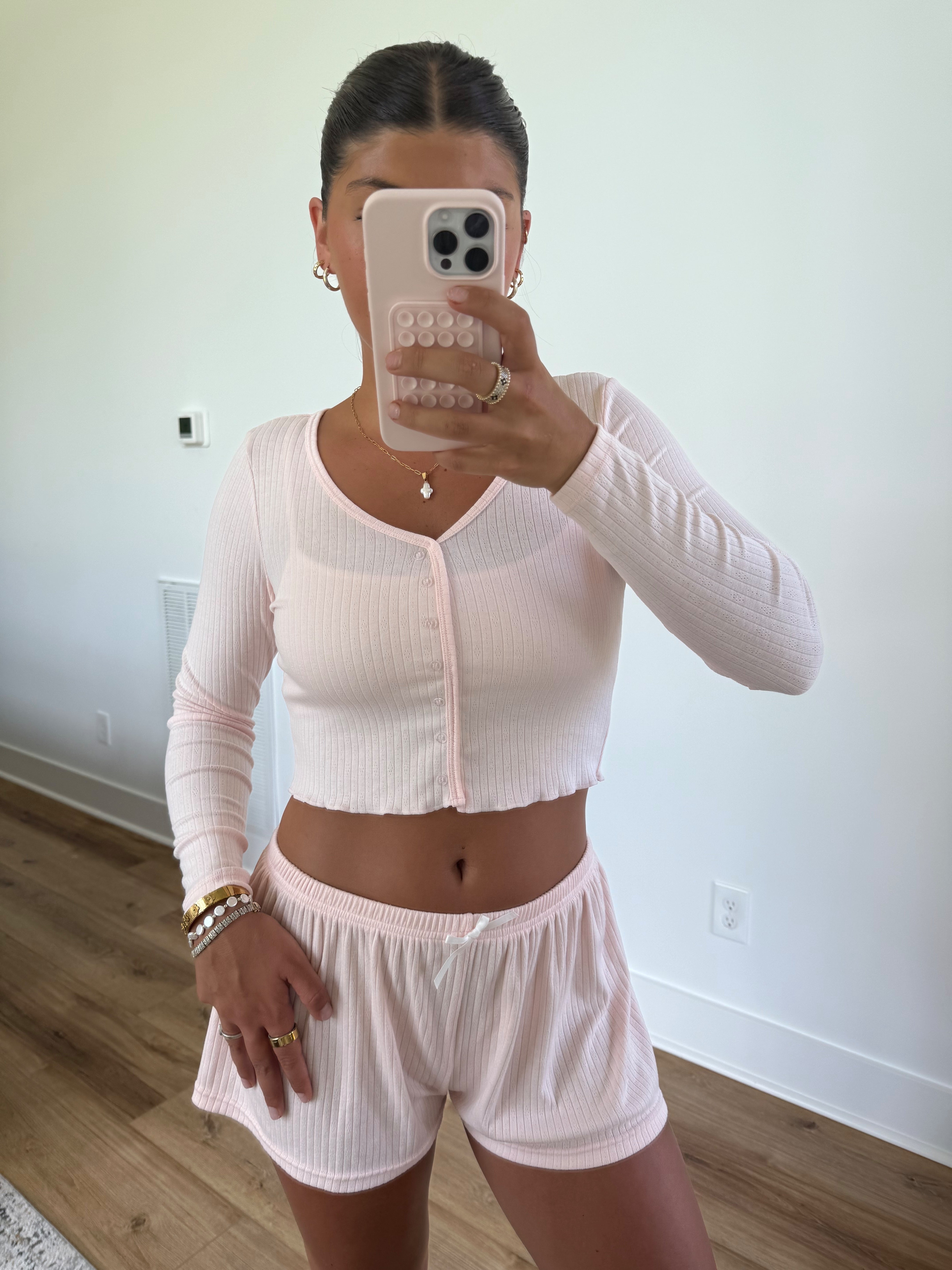 Strawberry Pointelle Long Sleeve TOP