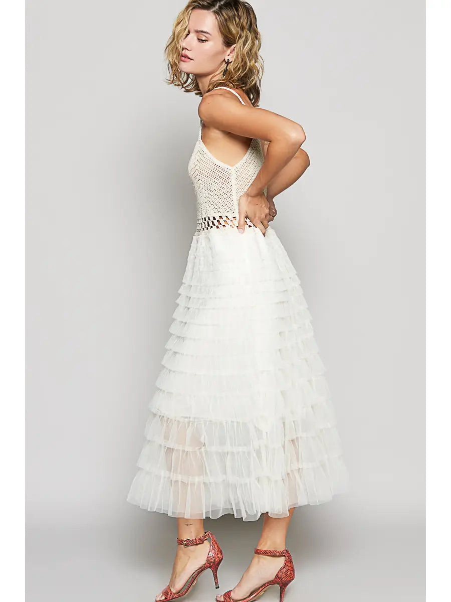 Crochet Ruffle Midi Dress