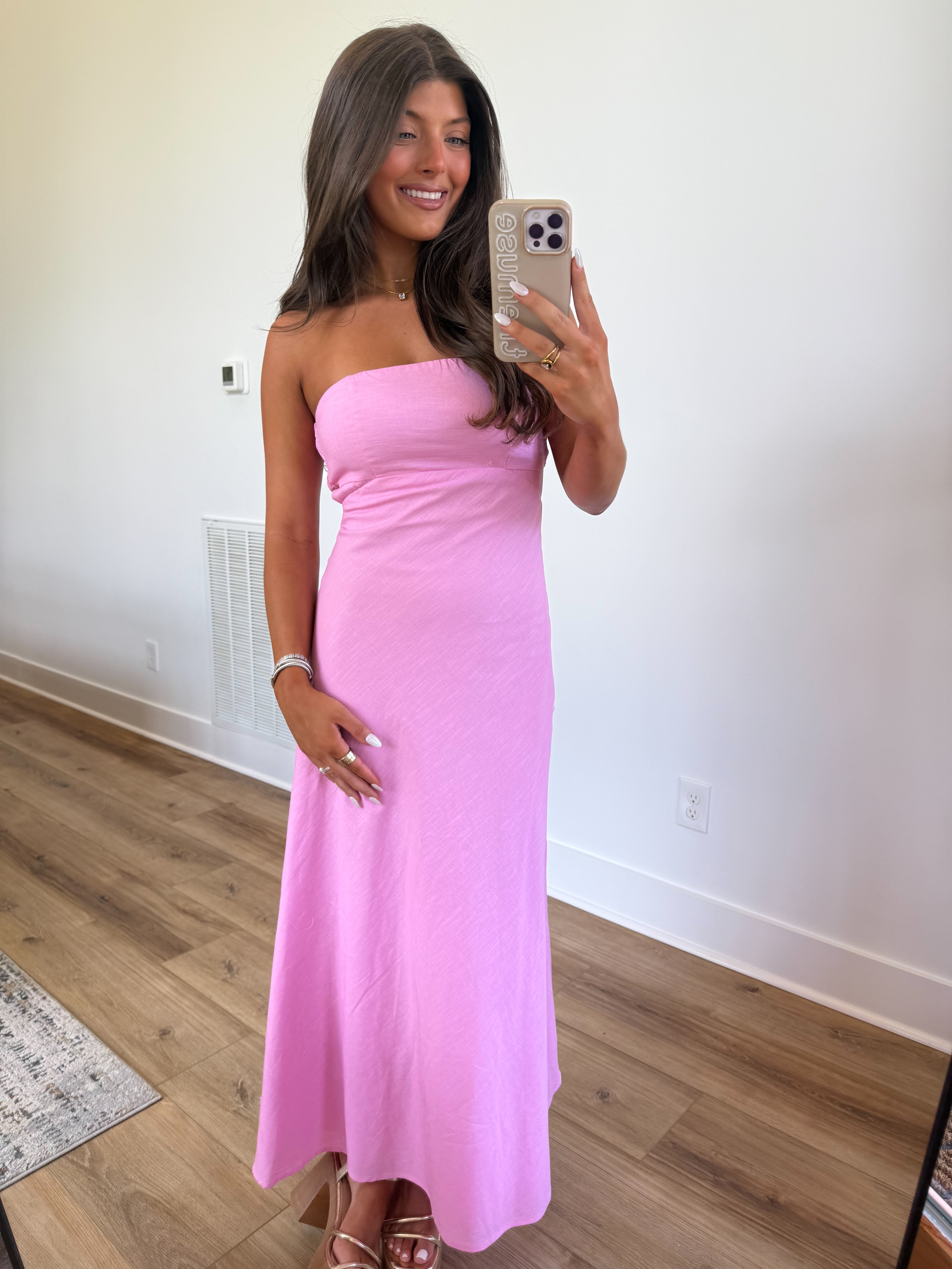 Pink Linen Maxi Dress