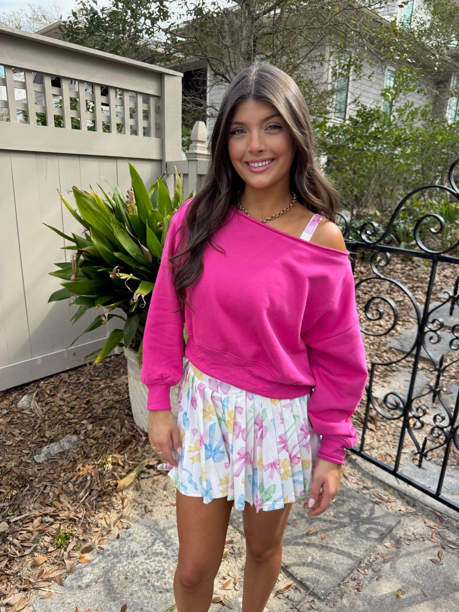 Hot Pink Off The Shoulder Sweatshirt