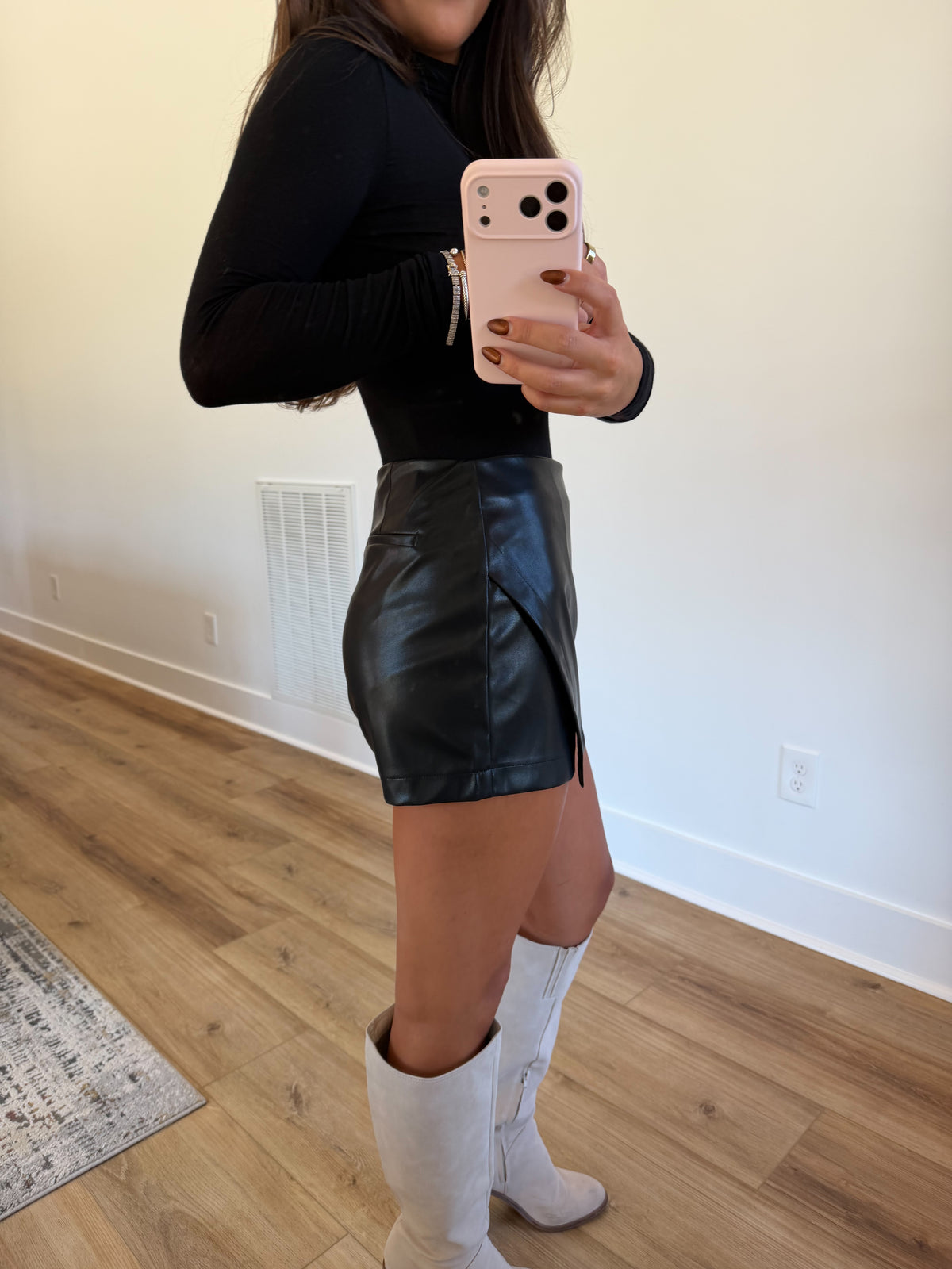 Black Envelope Leather Skort
