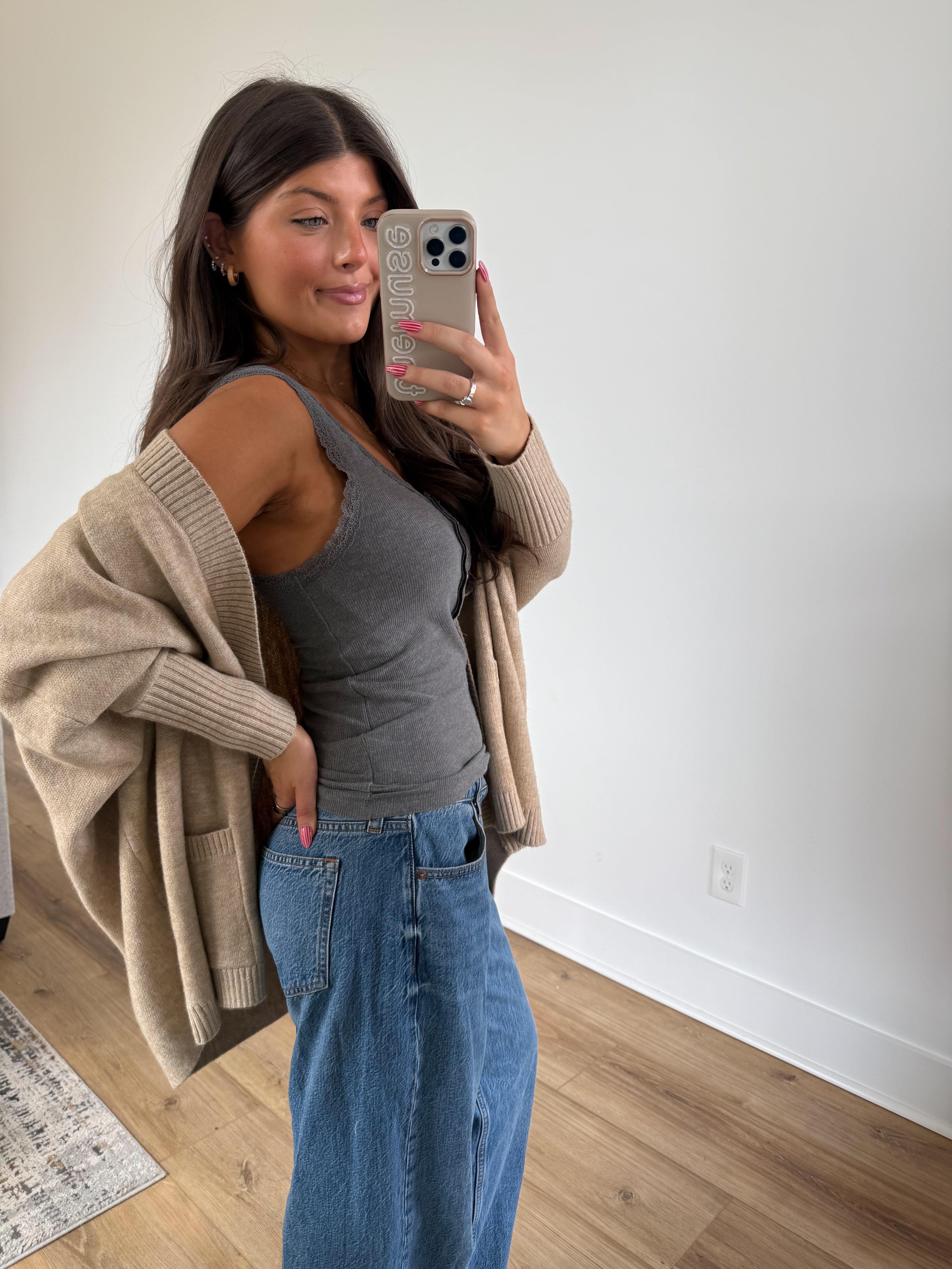 Grey Lace Trim Tank