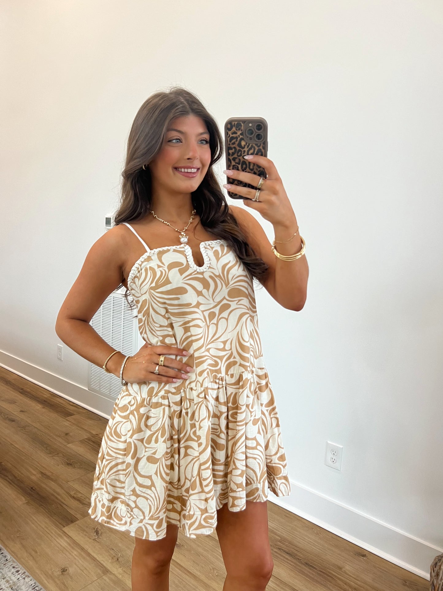 Hawaiian Leaf Contrast Stitch Mini Dress