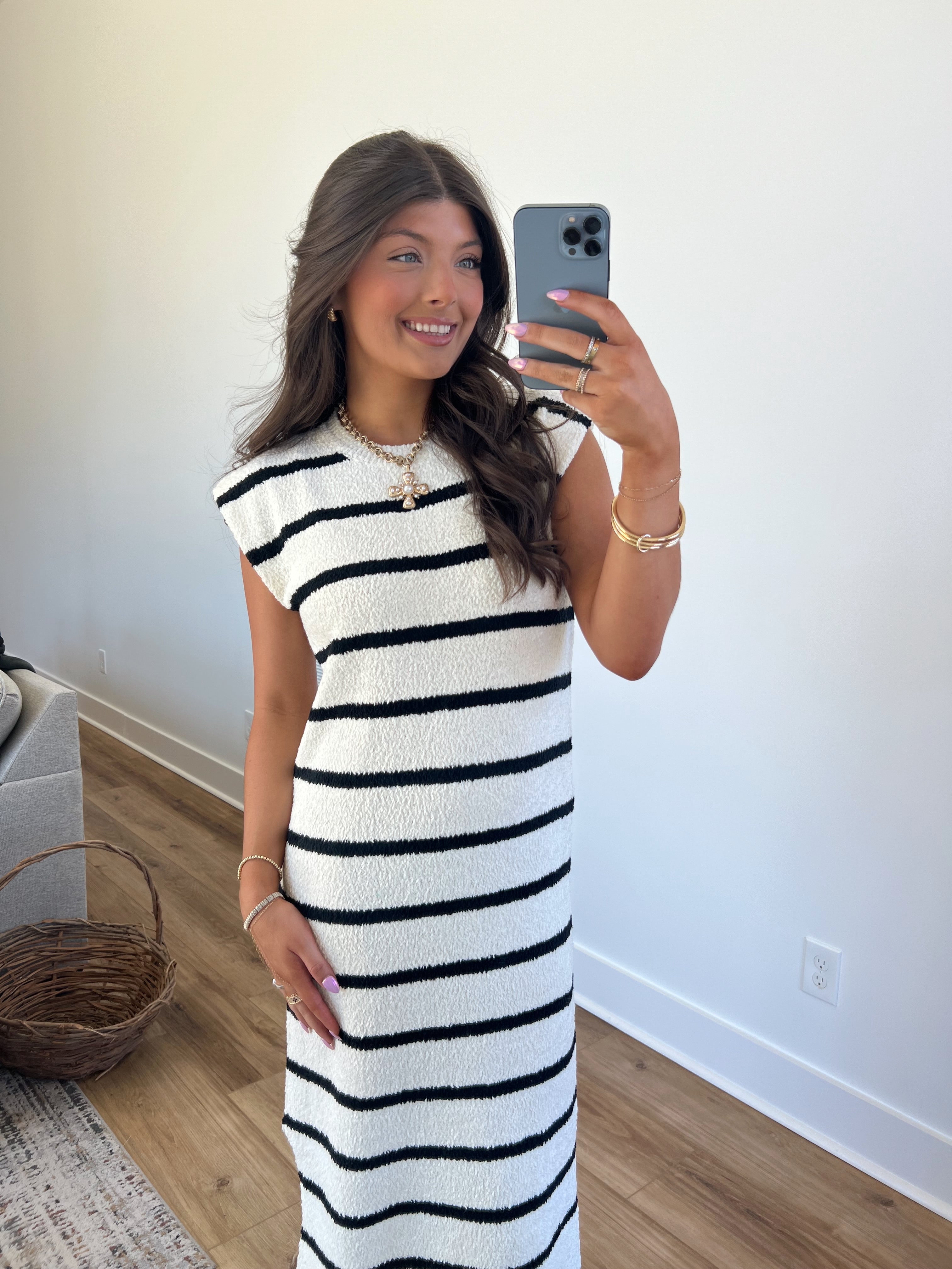 Salted Stripes Midi Dress (Off-White)
