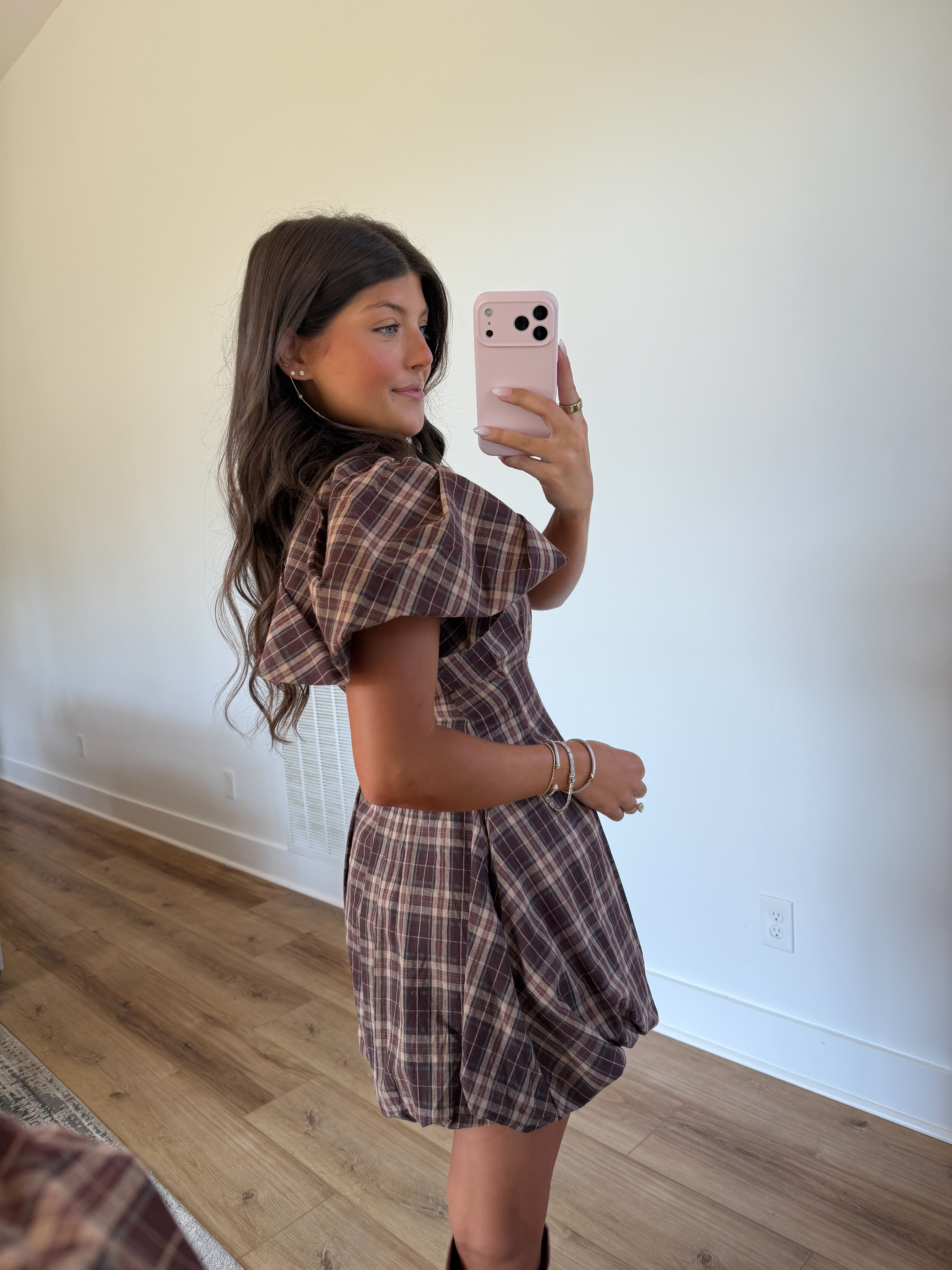 Puff & Plaid Mini Dress