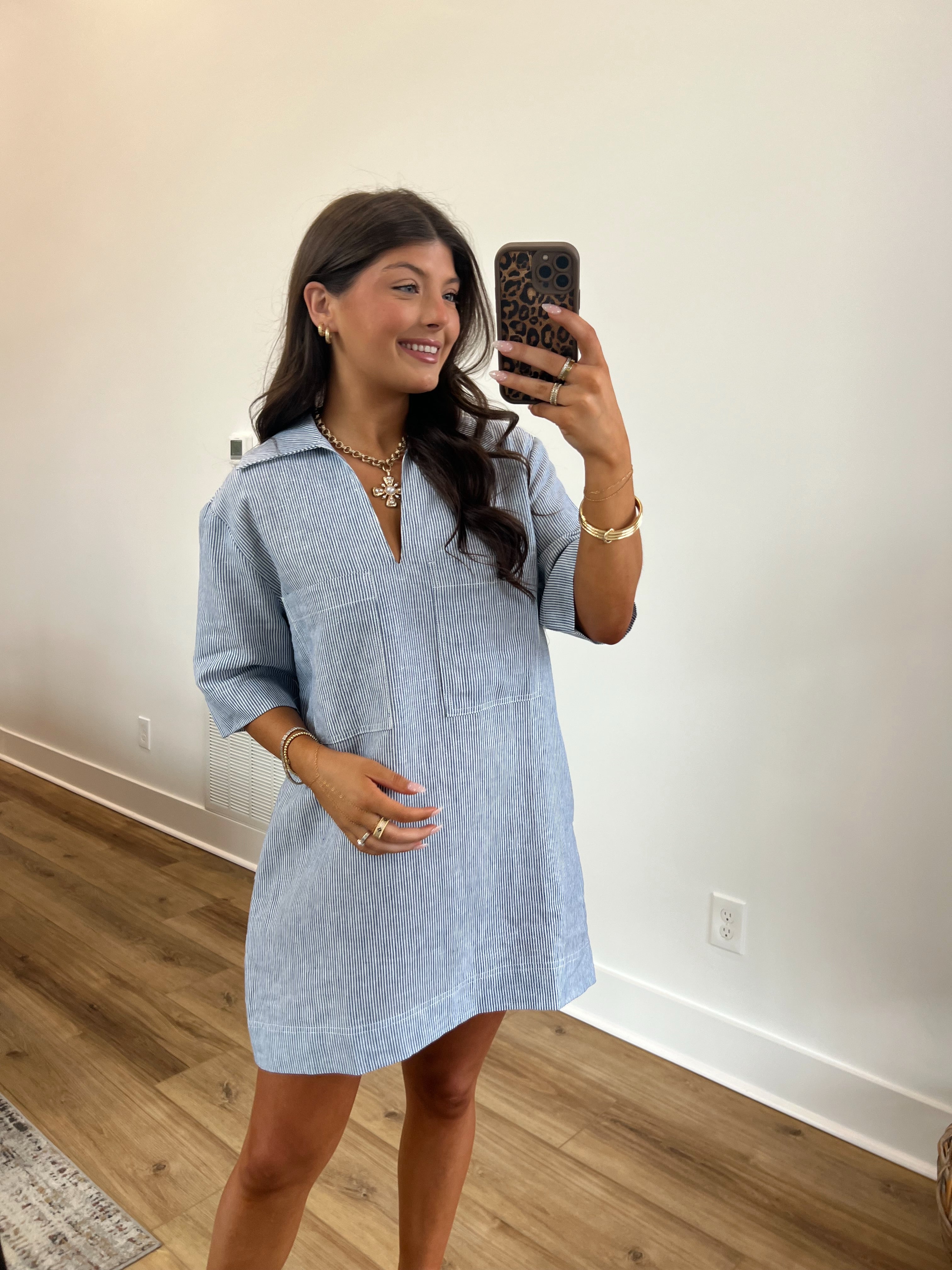 Blue Stripes Linen T-Shirt Dress (Restock)