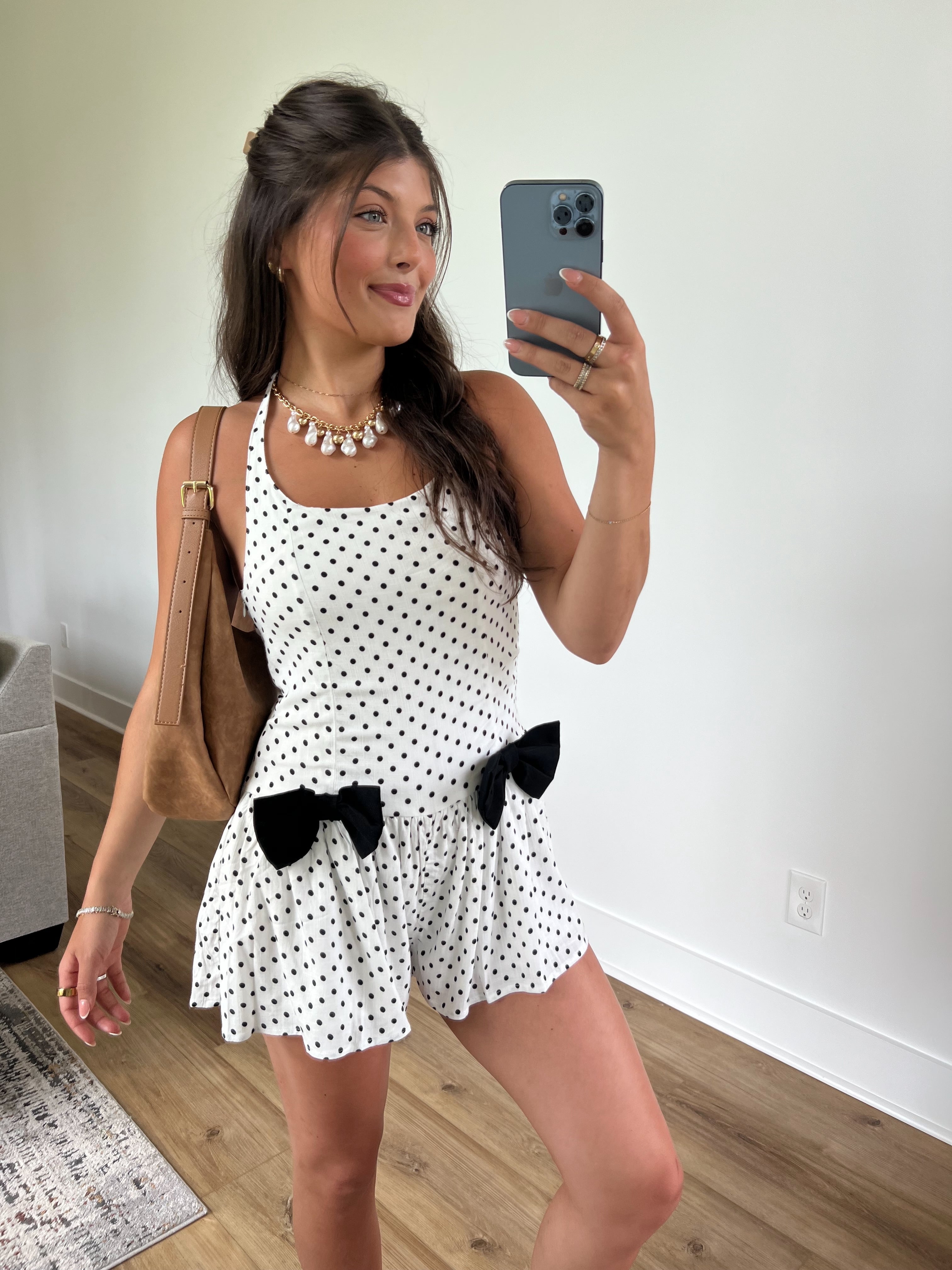 Bow Tie Babydoll Romper (White/Black)