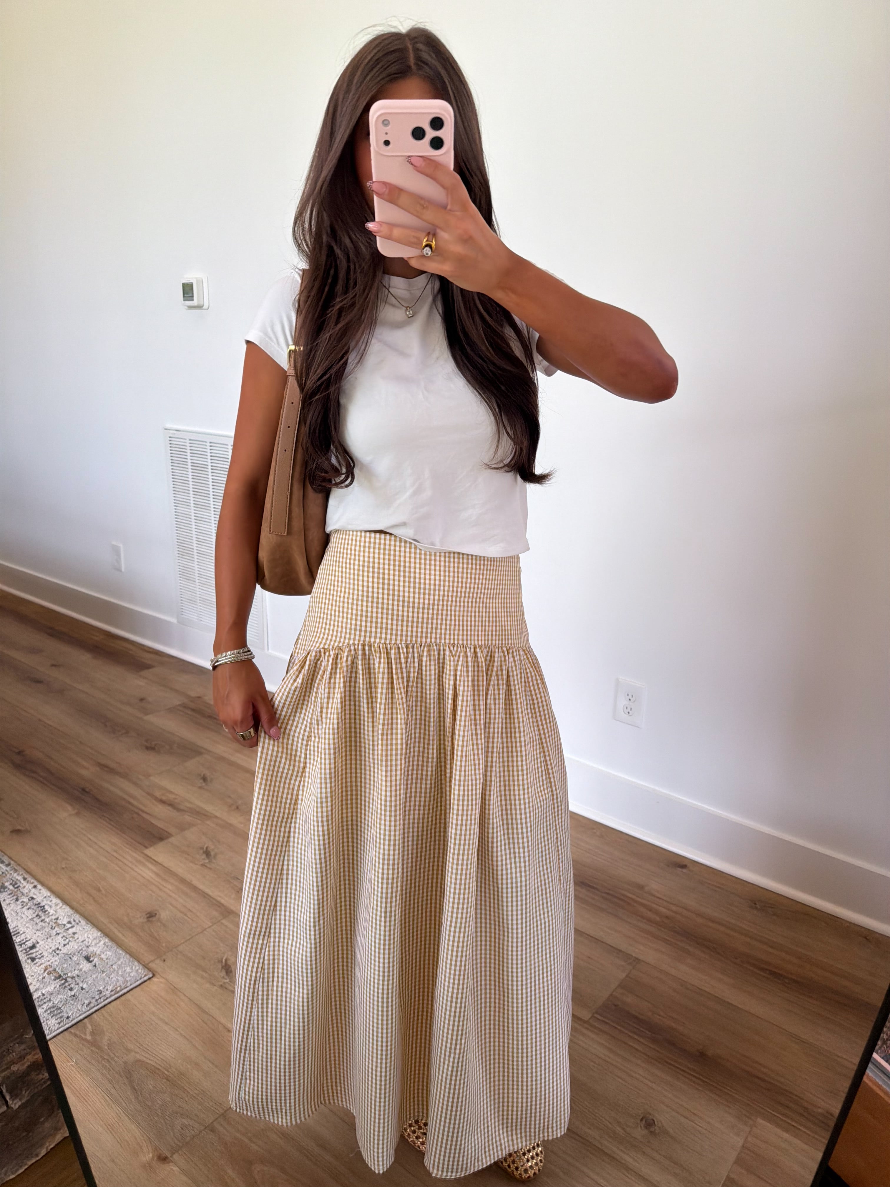 Honey Gingham Midi Skirt