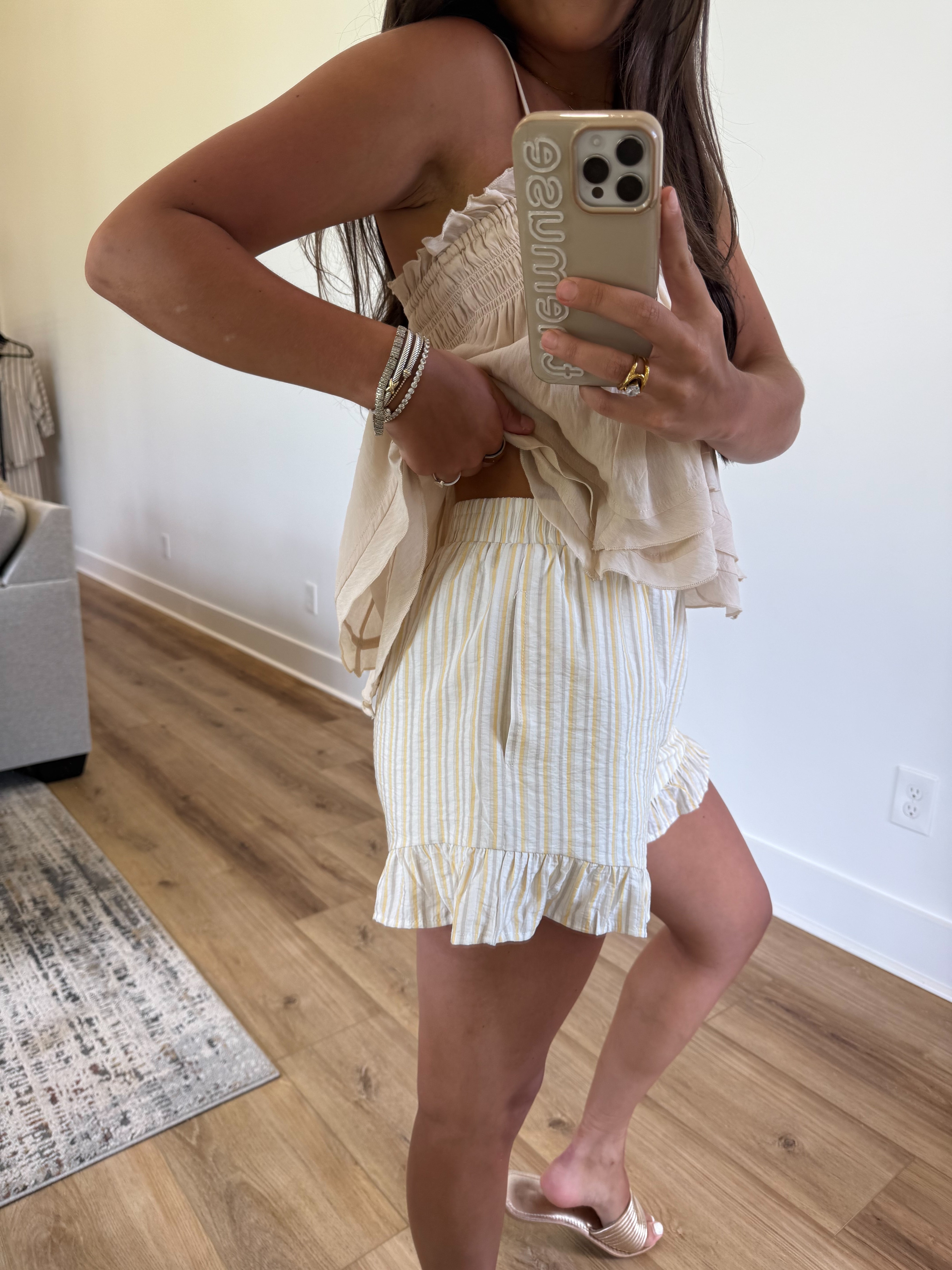 Lemon Lines Ruffle Shorts