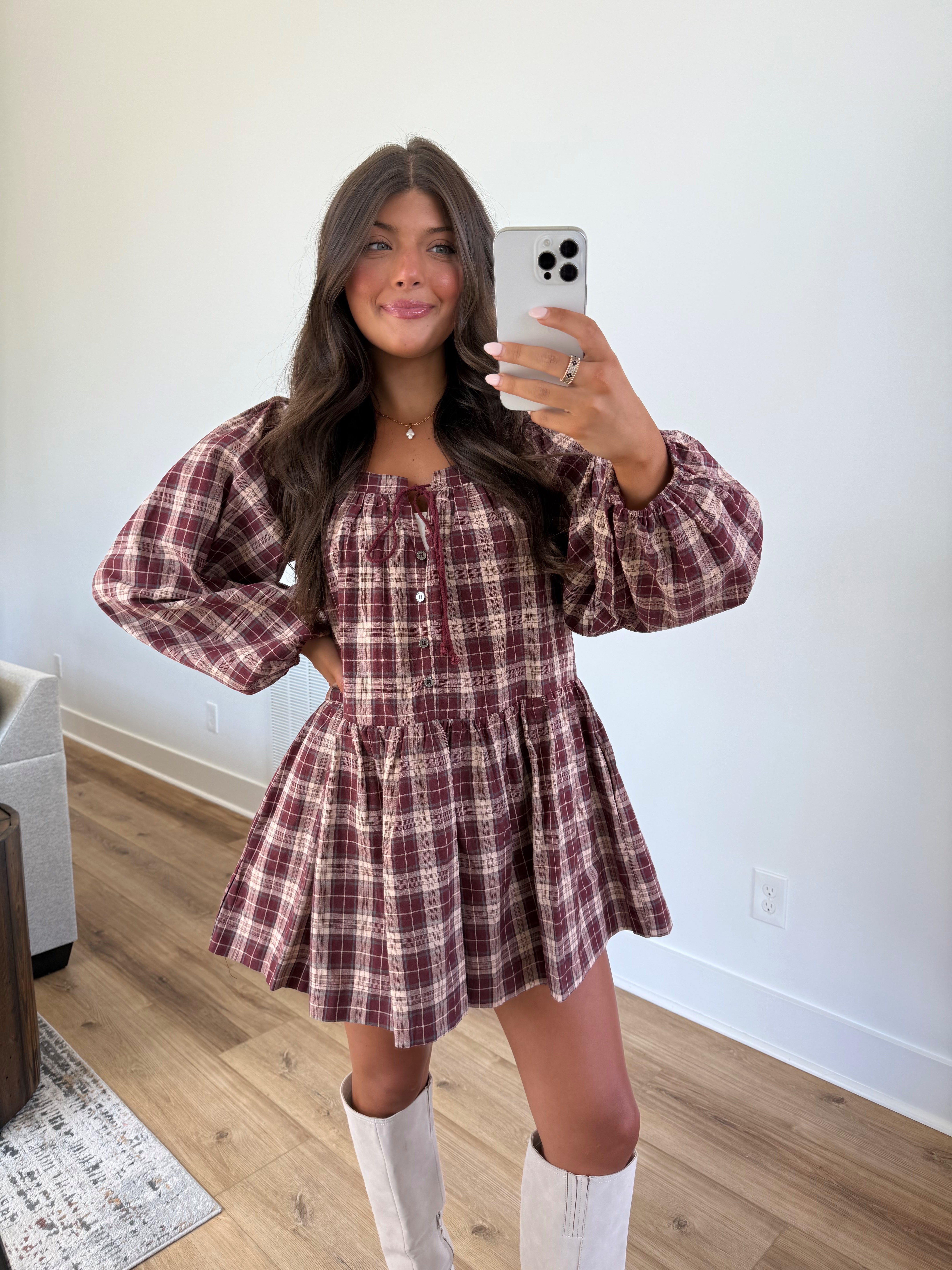 Berry Check Shift Dress
