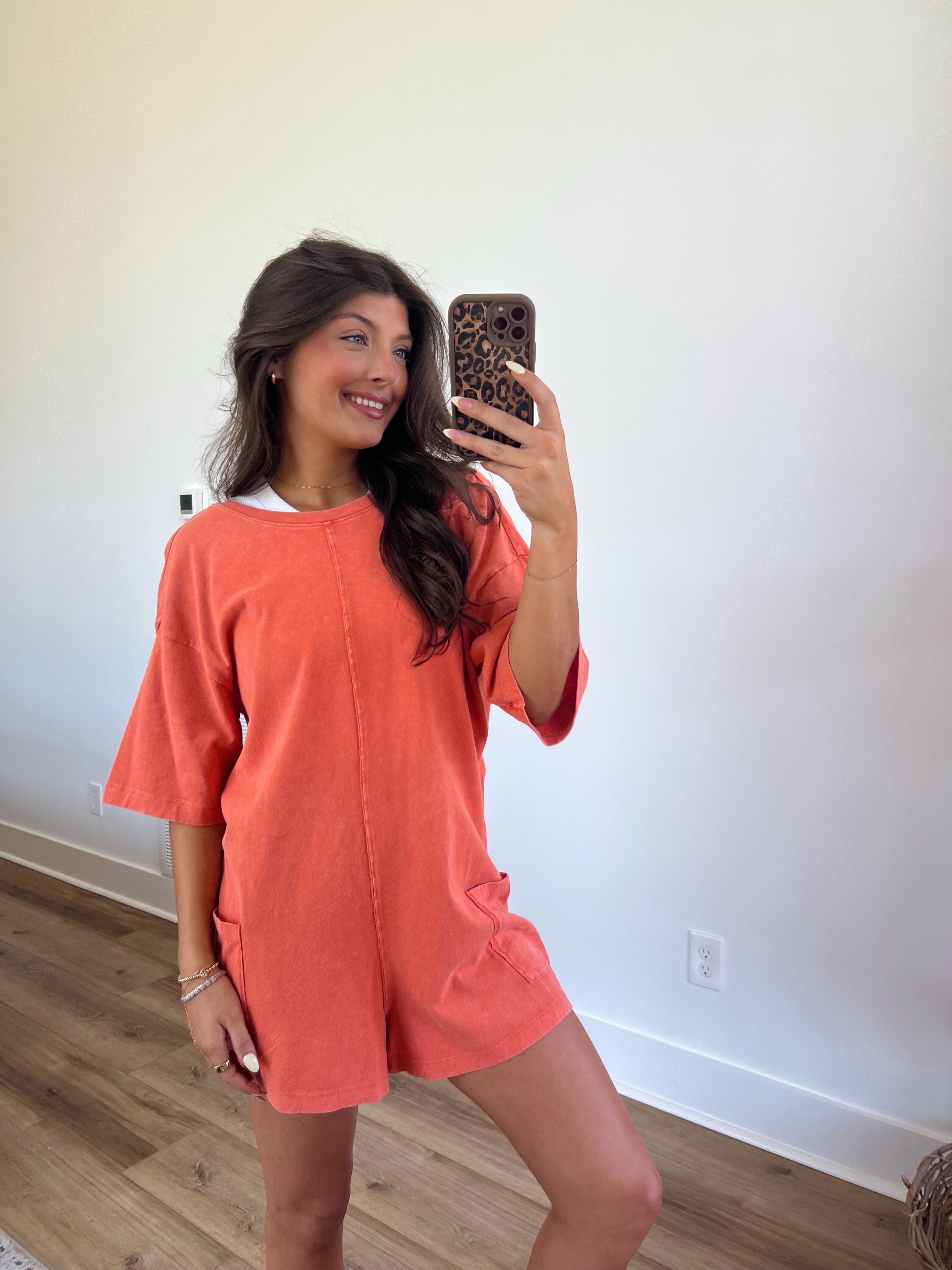 Oversized Tee Romper (Orange)
