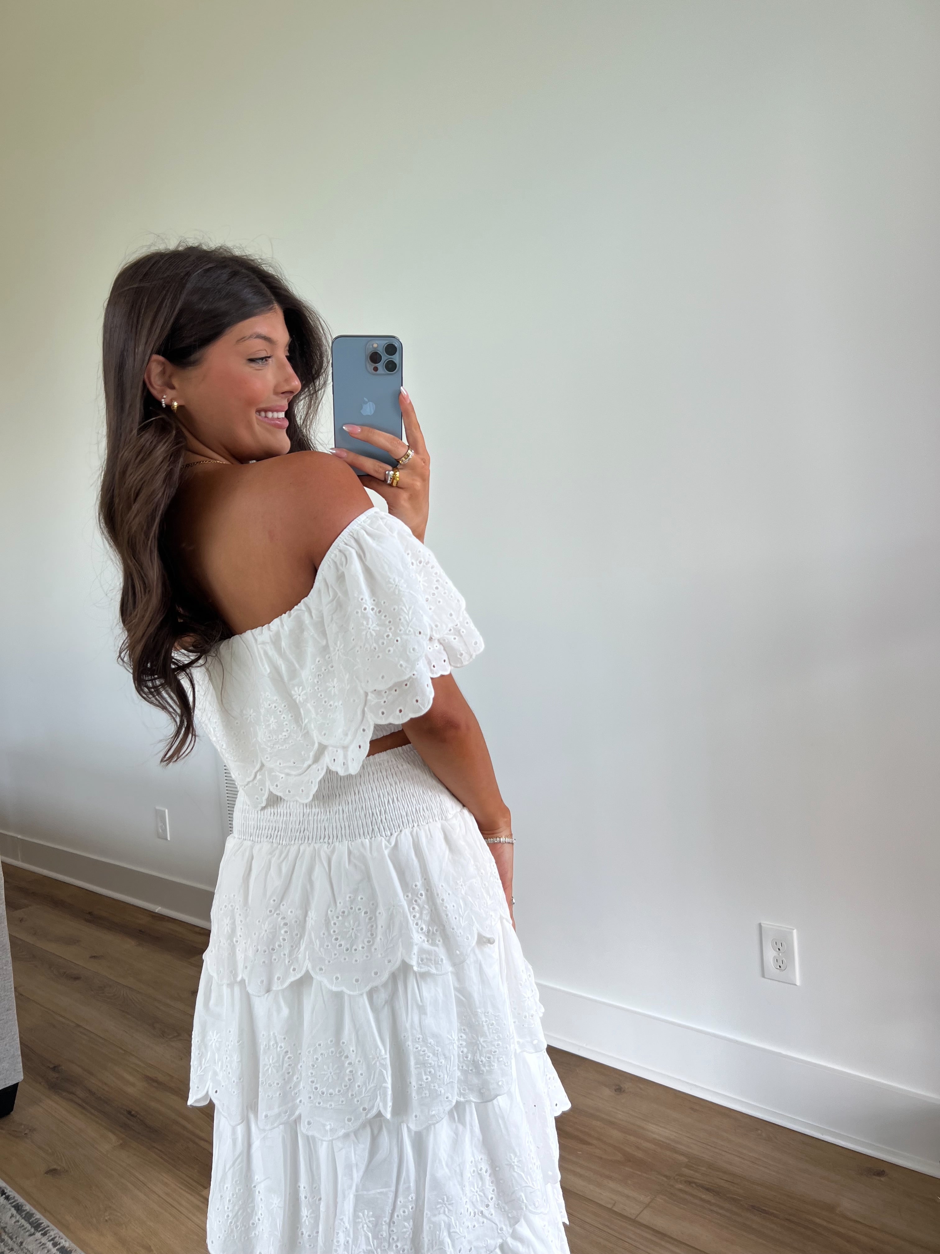 Eyelet Ruffle Midi Skirt Set