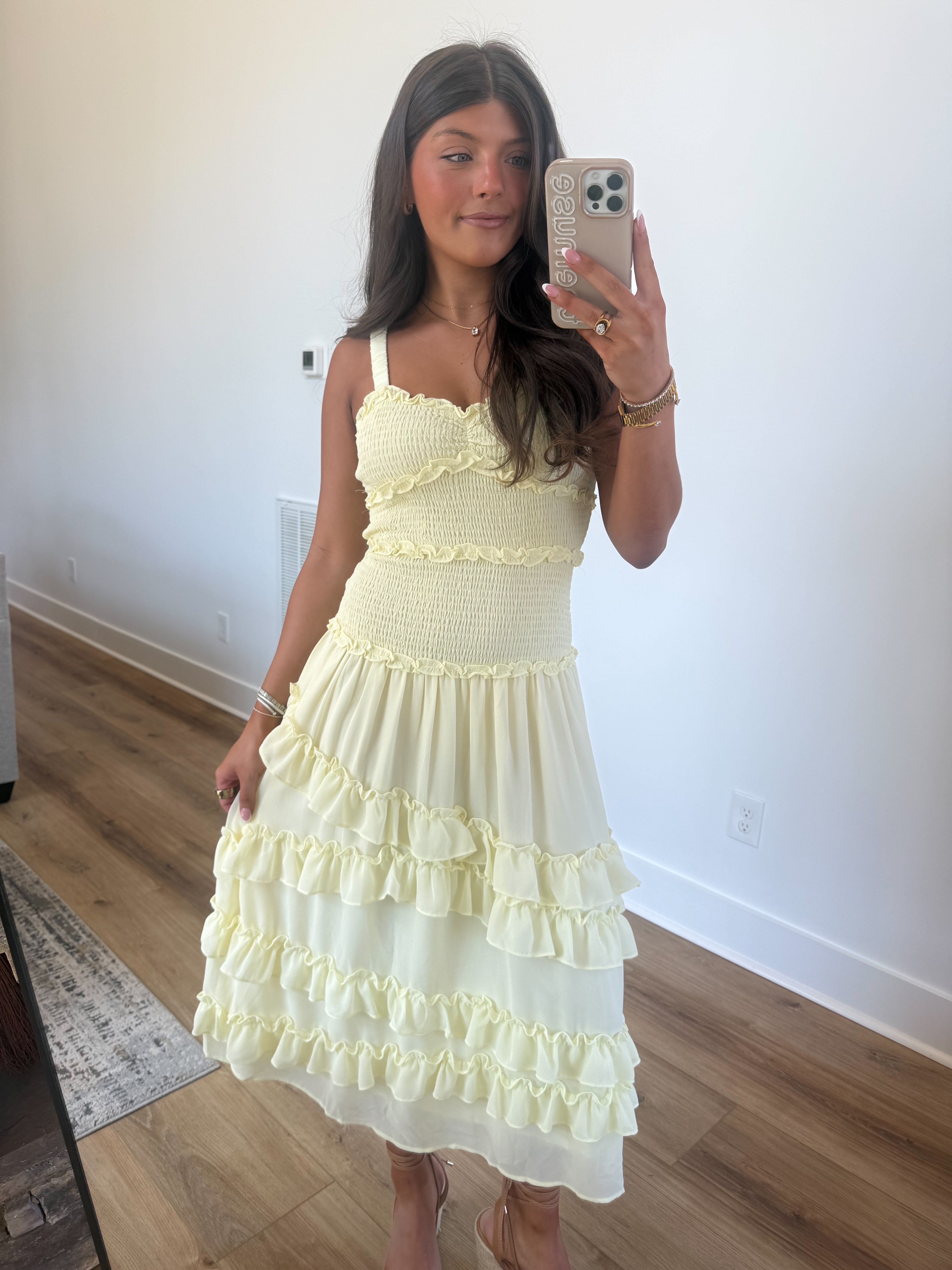Yellow Smocked Body Midi