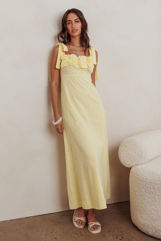 Daisy Bloom Midi Dress (Yellow)