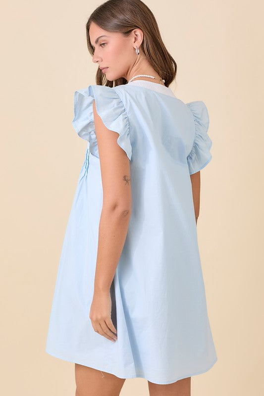 Baby Blue Pin Tuck Mini Dress
