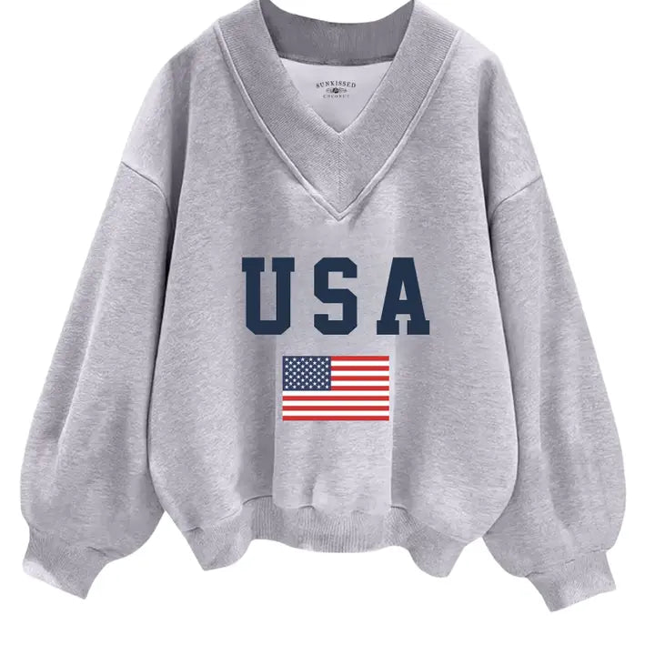 USA V-Neck Slouch Sweater