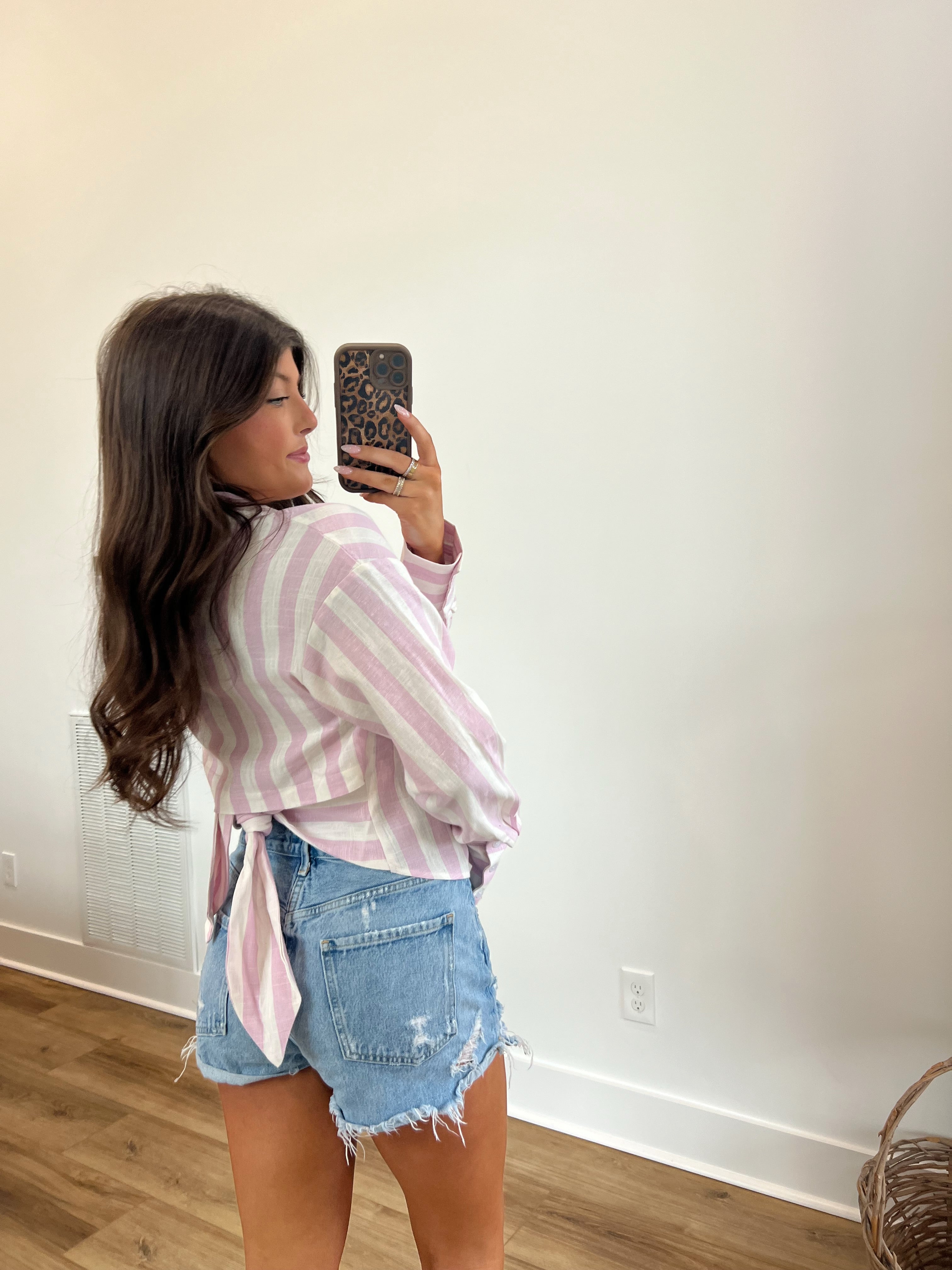 Pink & White Linen Tie Top