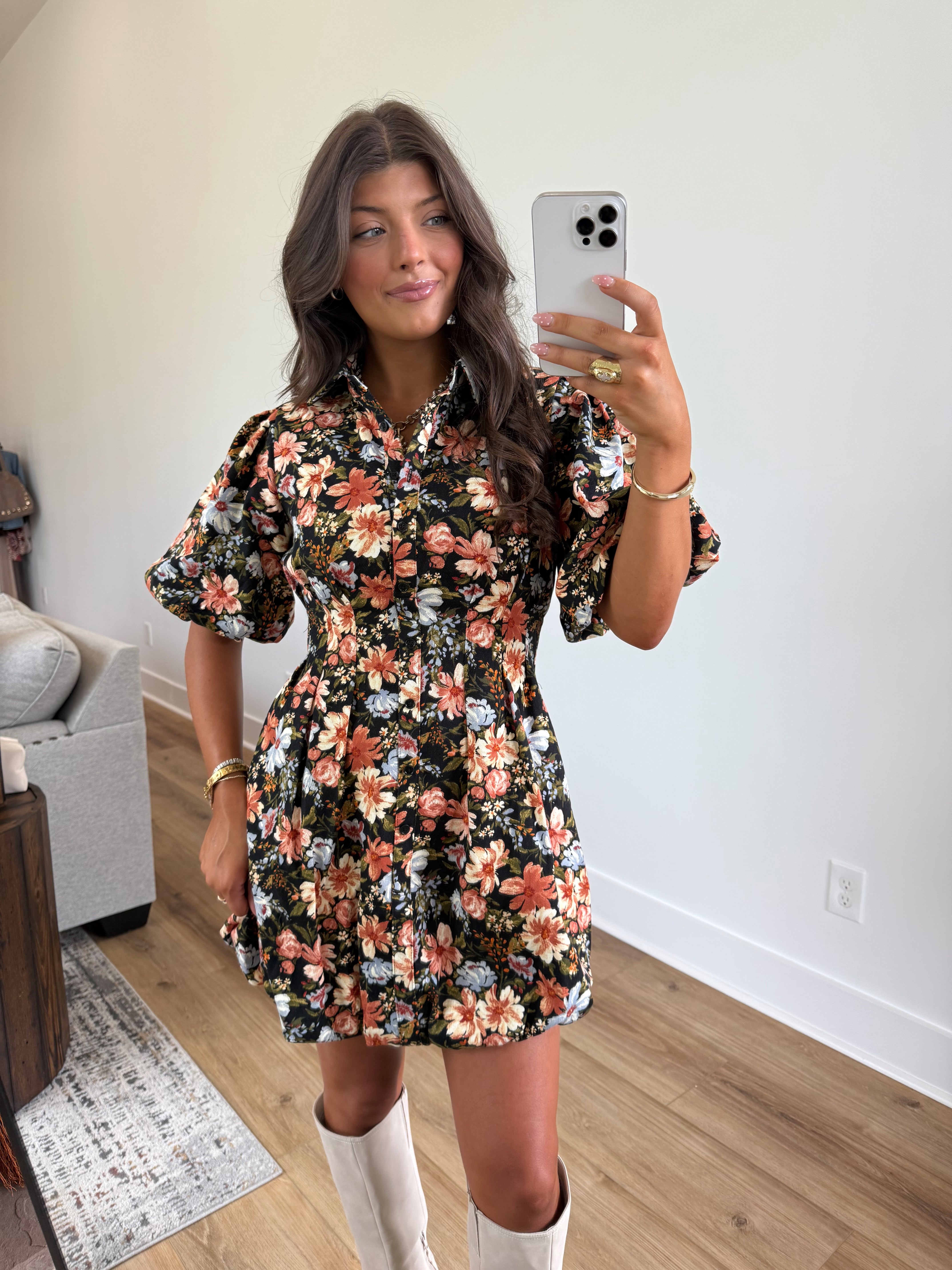 Dela Fall Flowers Bubble Dress