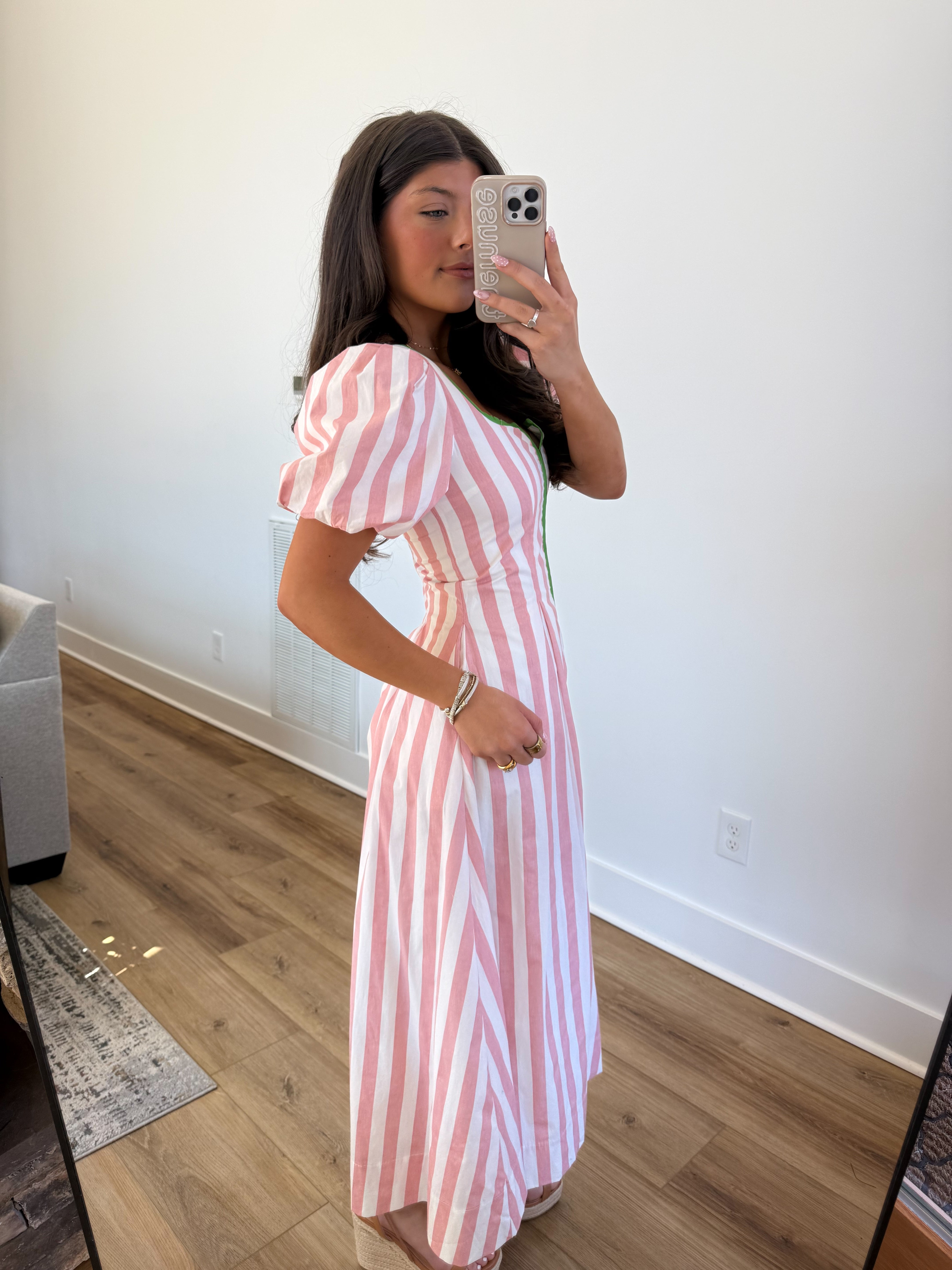 The Carolina Stripe Midi (Pink/Green)