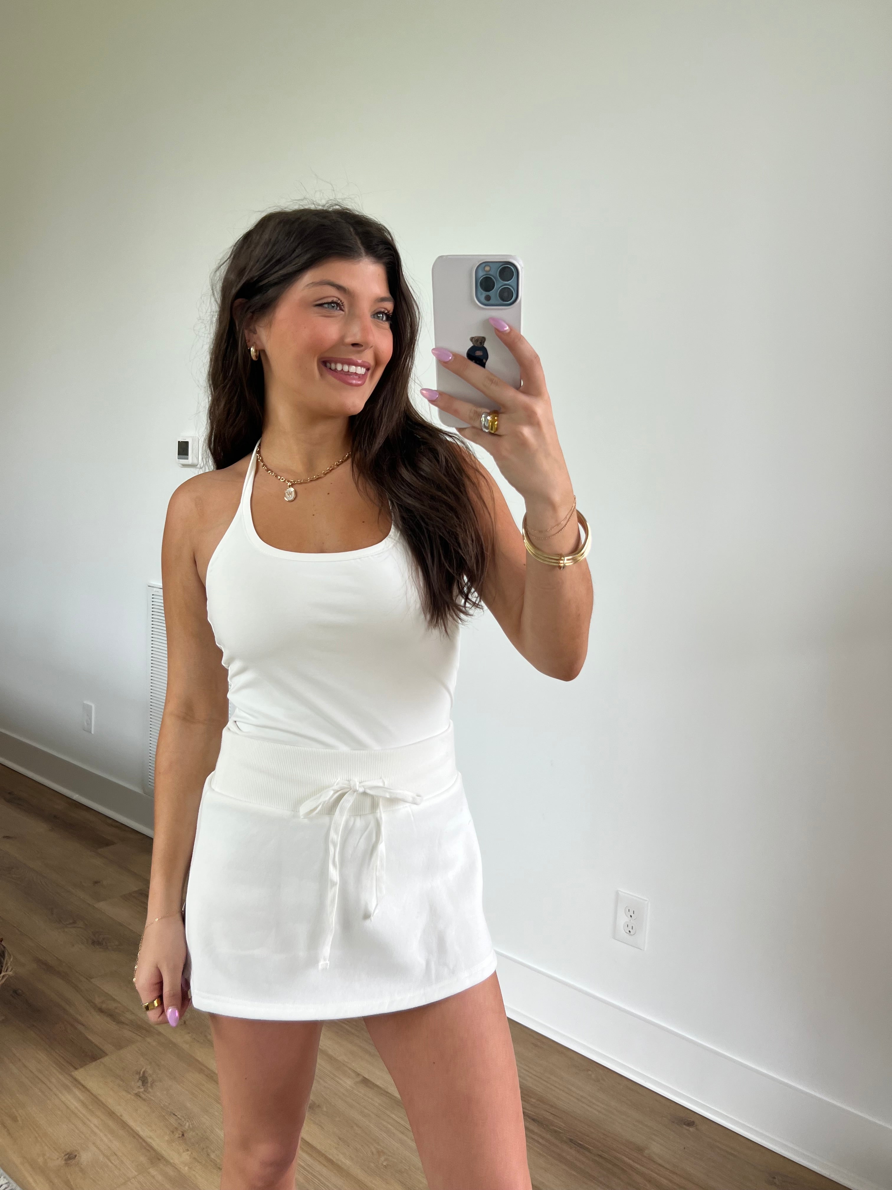 White Halter Neck Skort Set