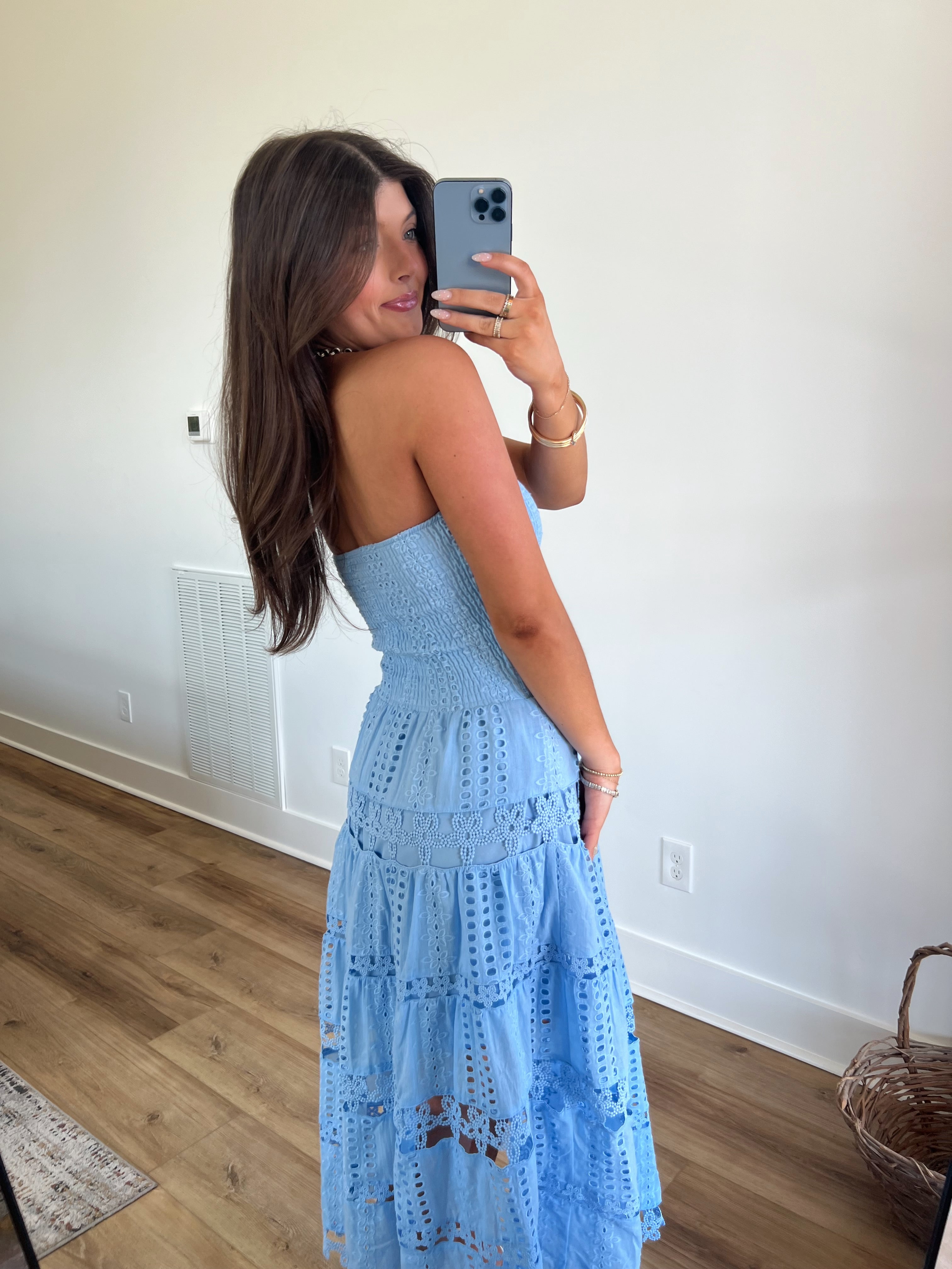 Baby Blue Eyelet Midi Dress