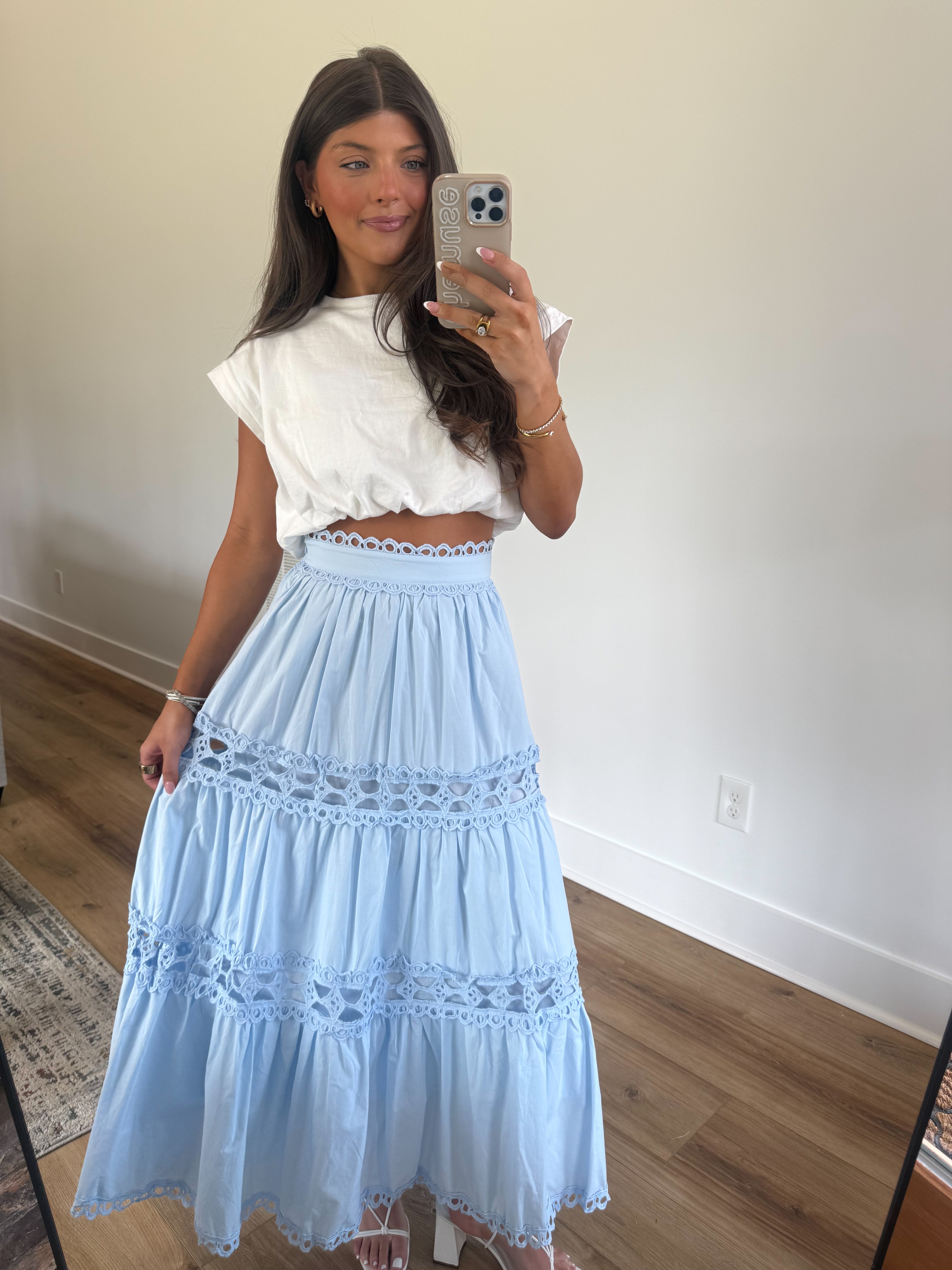 Classic Eyelet Midi Skirt (Blue)