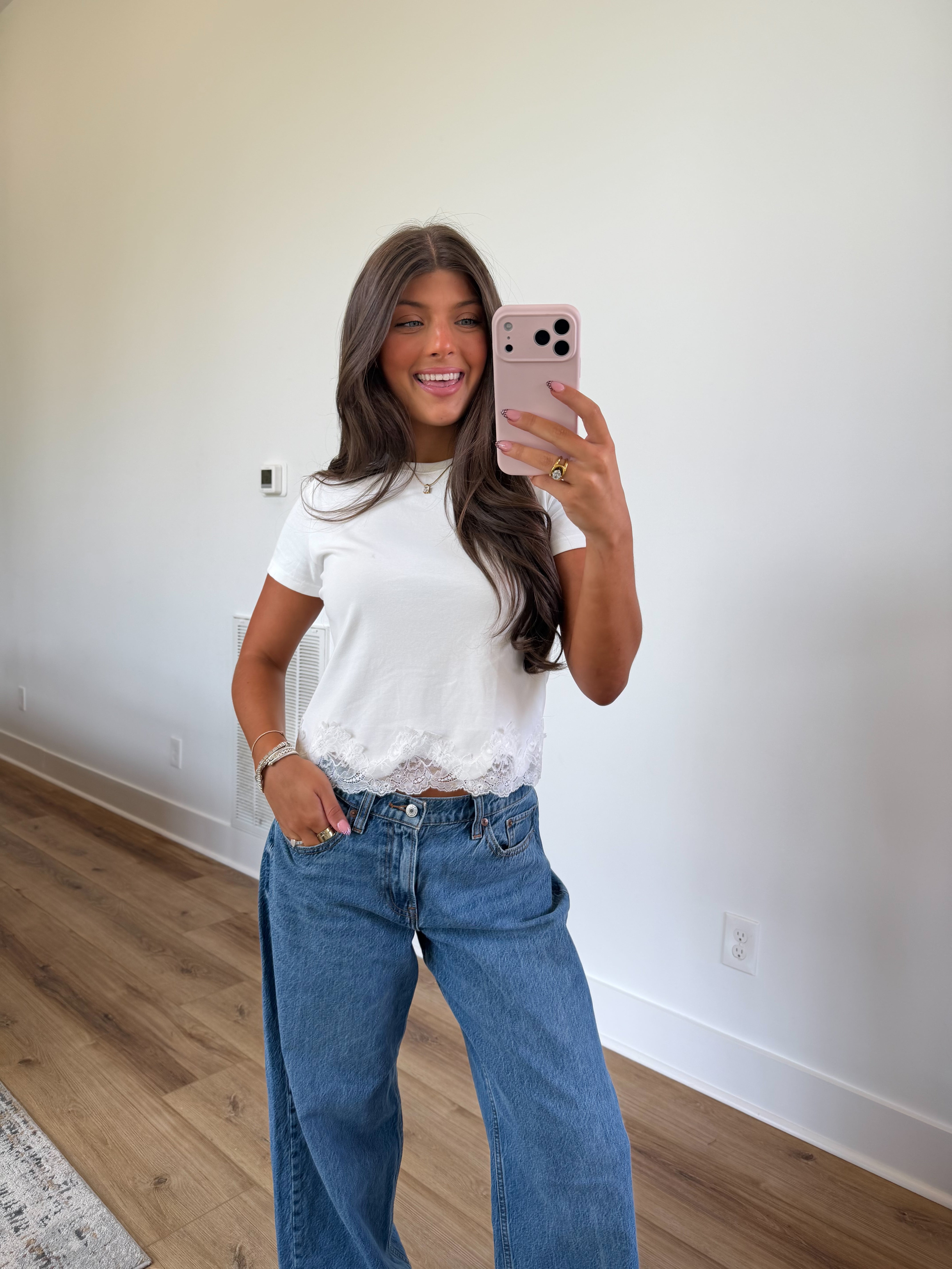 Lace Trim Darling Tee (White)