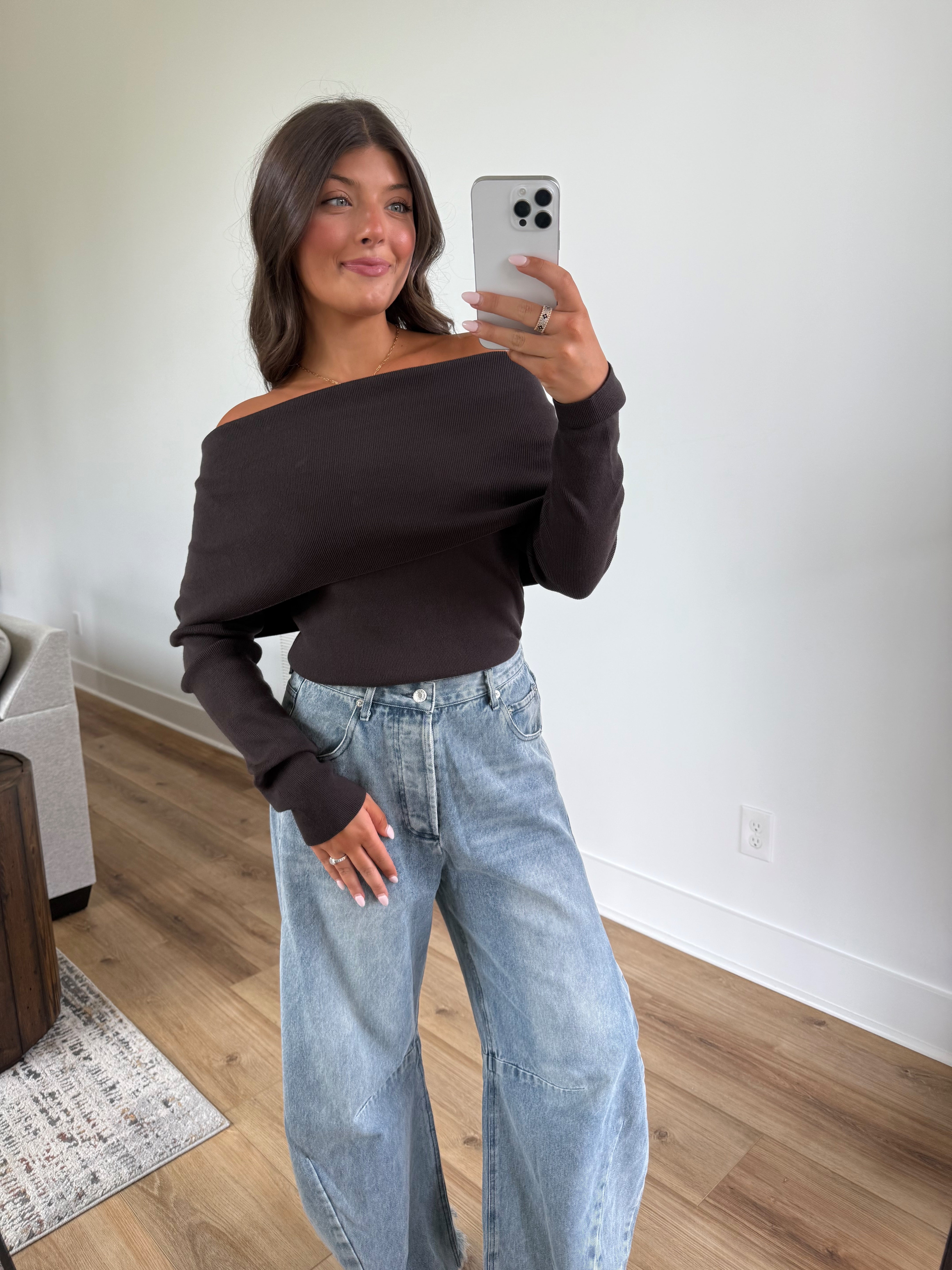Foldover Off-Shoulder Knit (Coffee Bean)